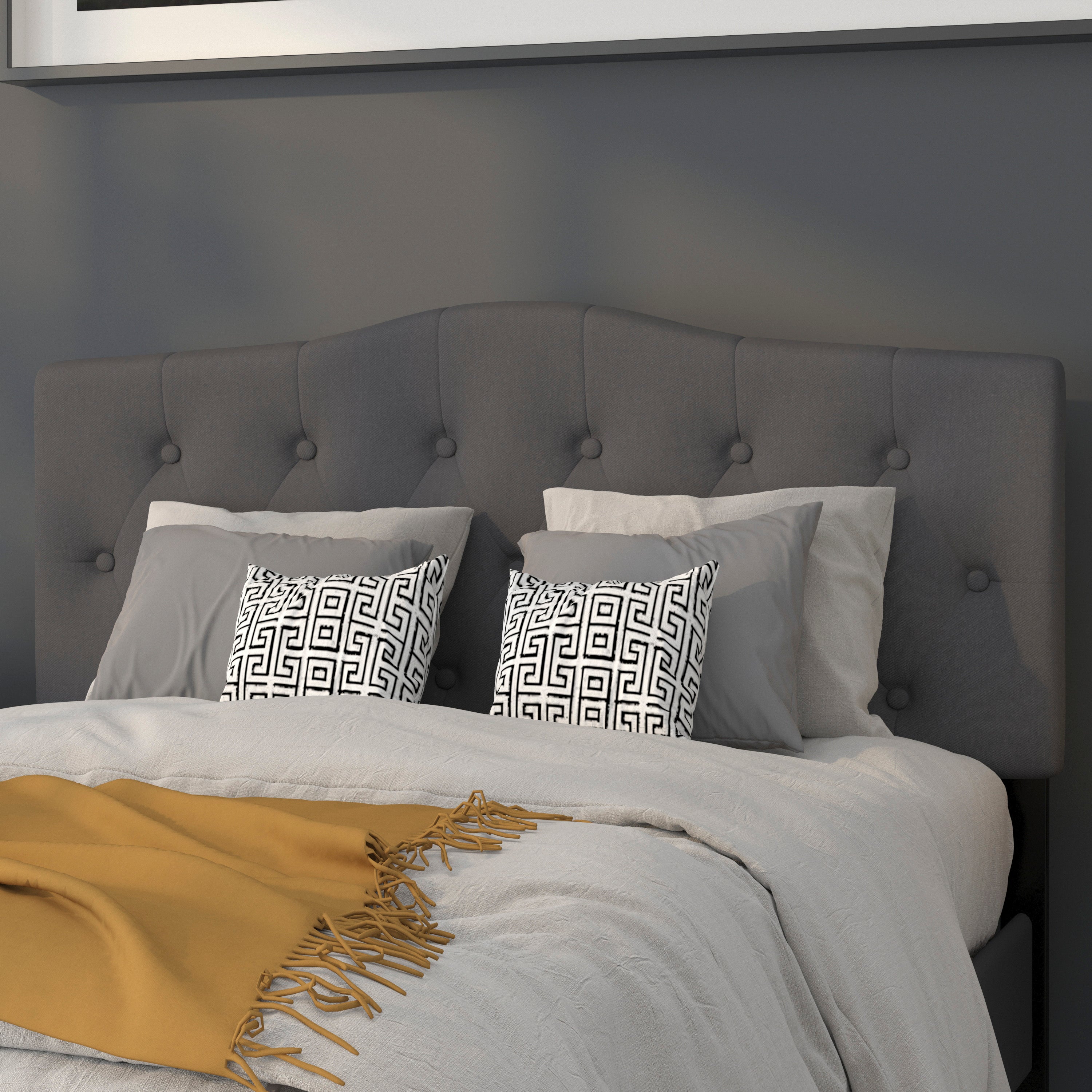Cambridge Tufted Upholstered Full Size Headboard in Dark Gray Fabric
