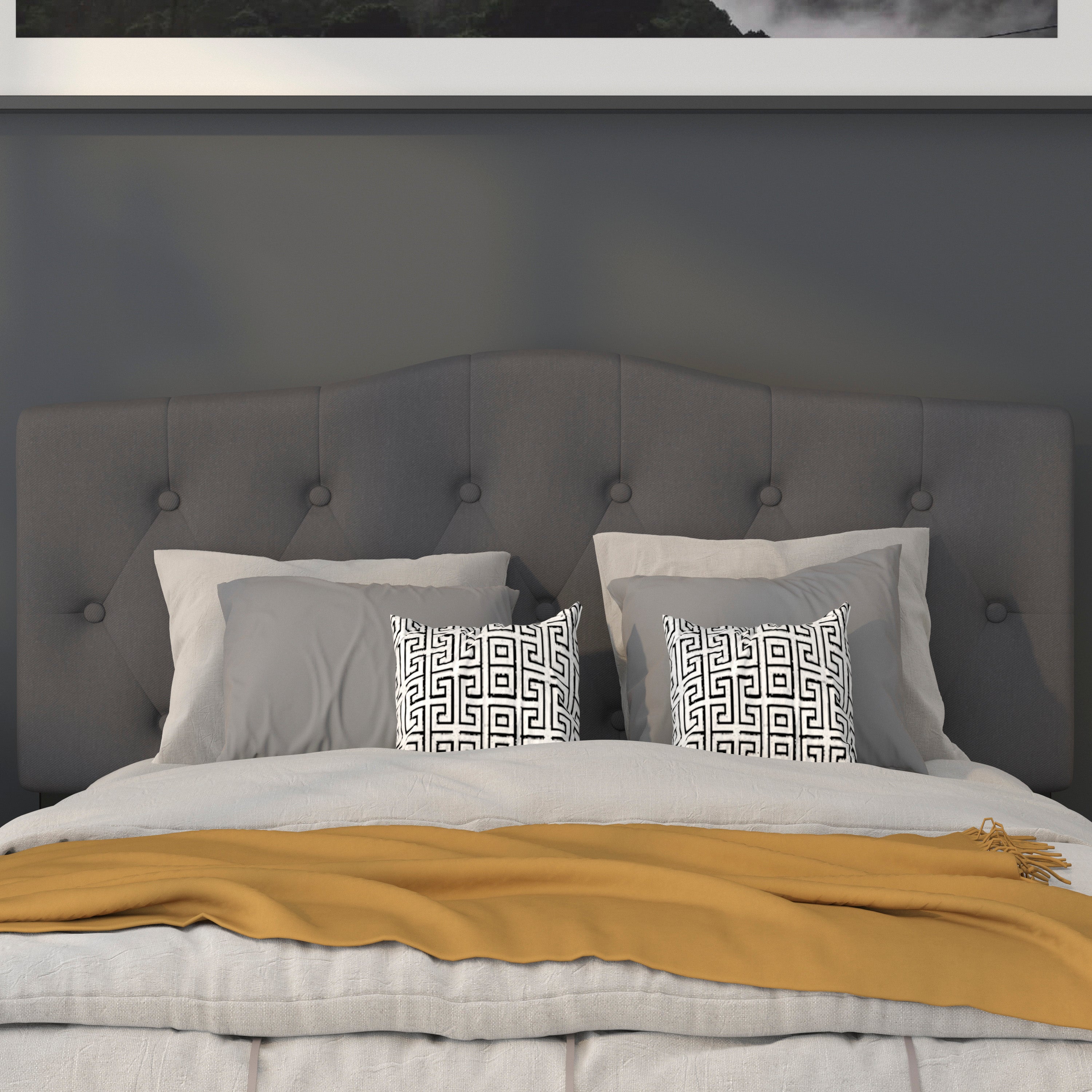 Cambridge Tufted Upholstered Full Size Headboard in Dark Gray Fabric