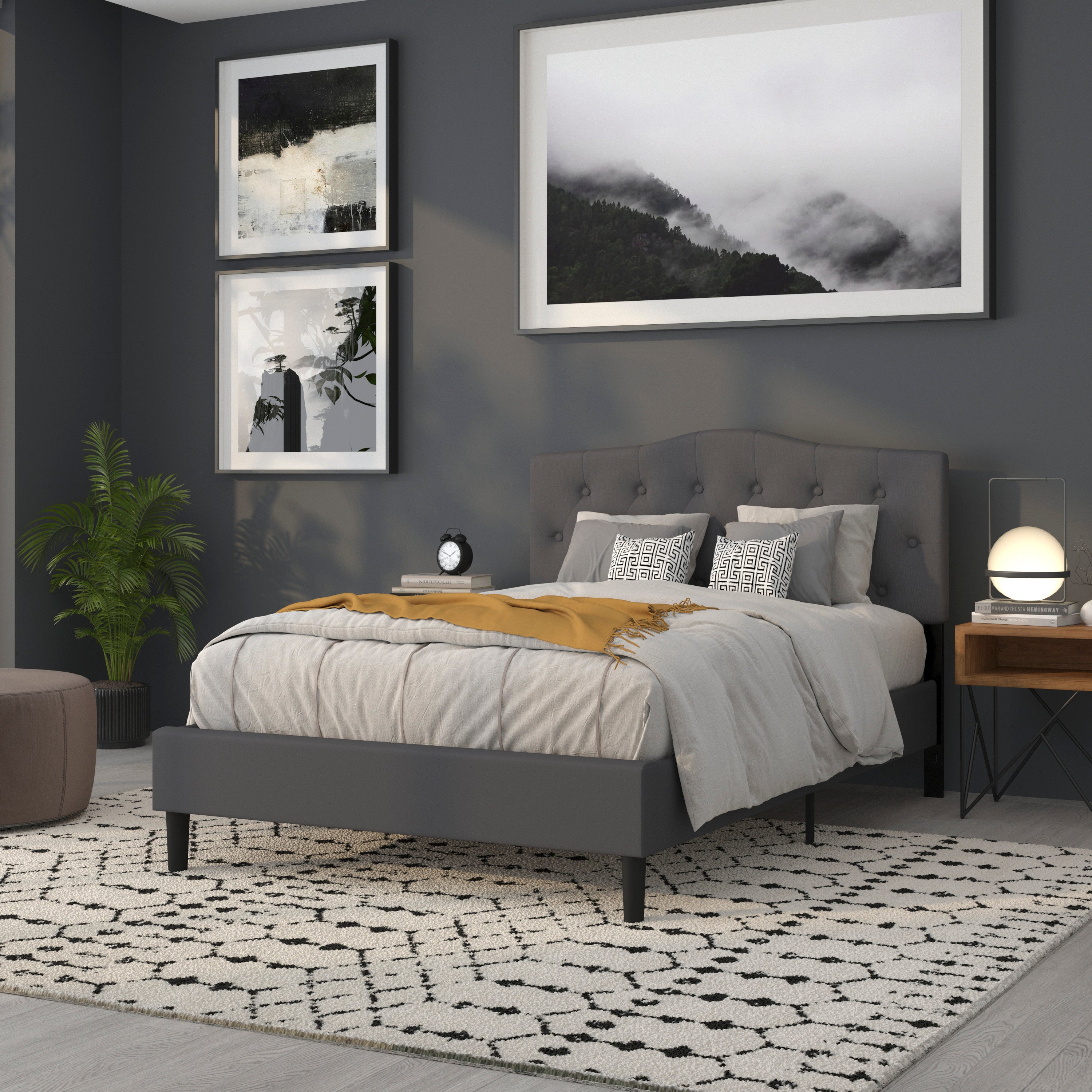 Cambridge Tufted Upholstered Full Size Headboard in Dark Gray Fabric