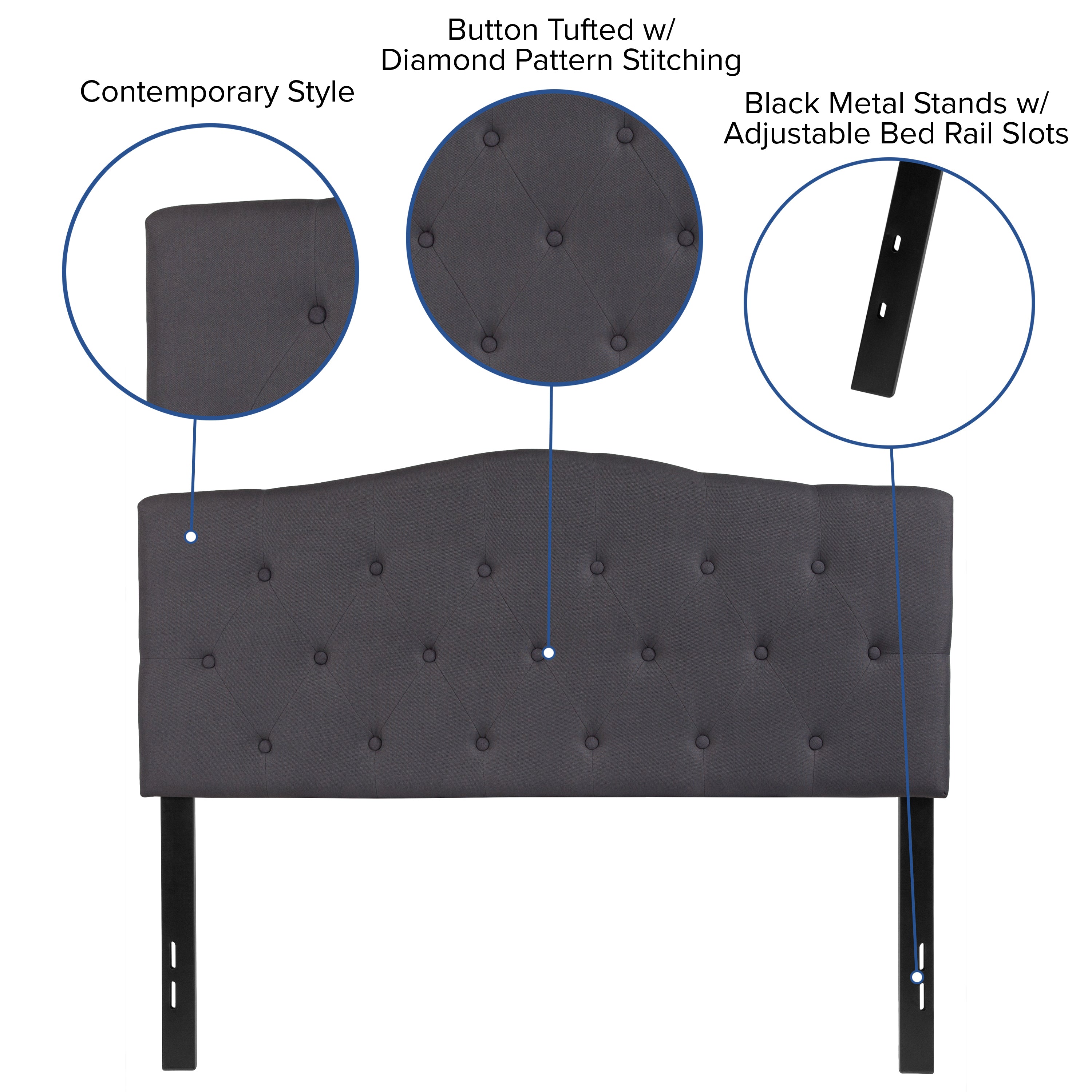 Cambridge Tufted Upholstered Full Size Headboard in Dark Gray Fabric