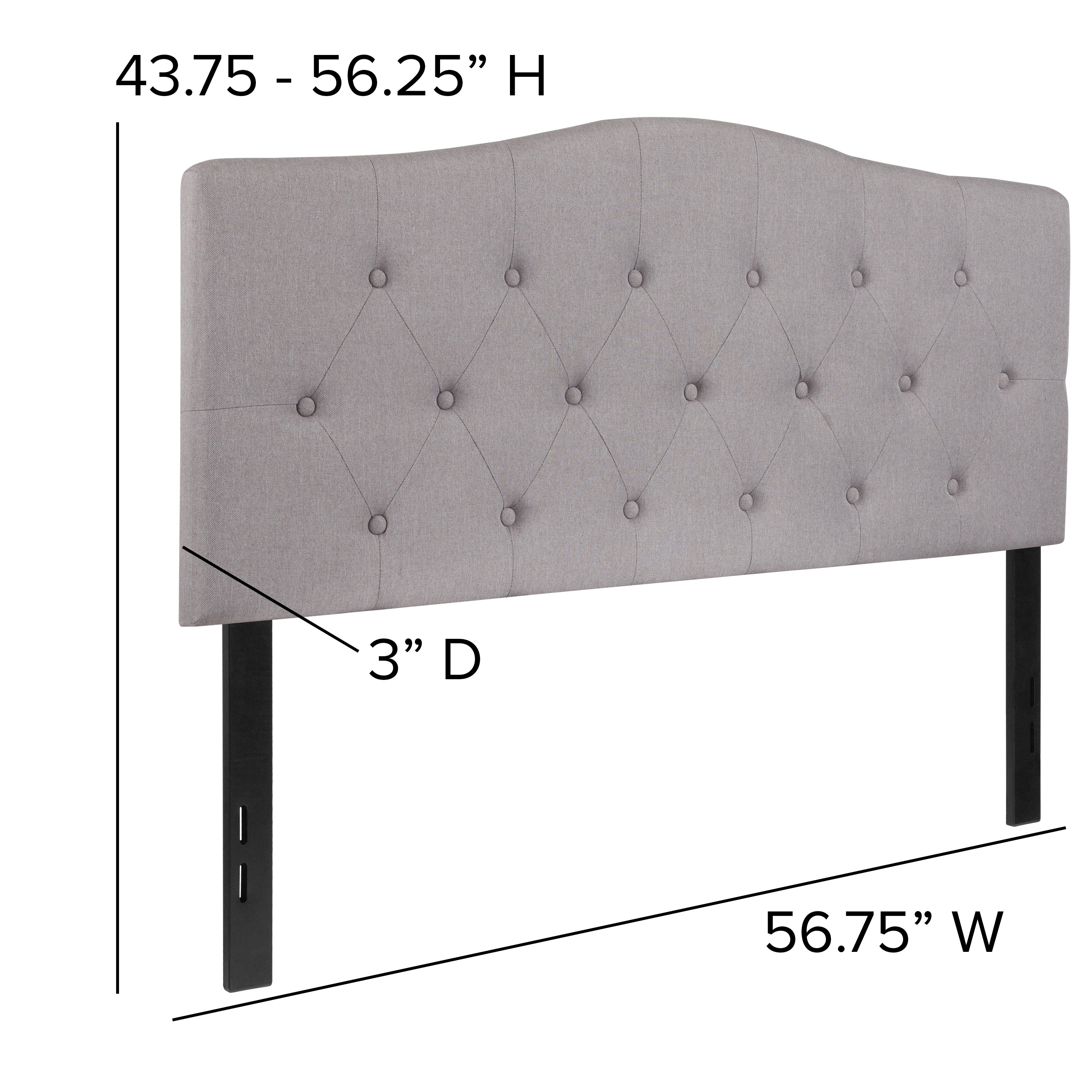 Cambridge Tufted Upholstered Full Size Headboard in Light Gray Fabric