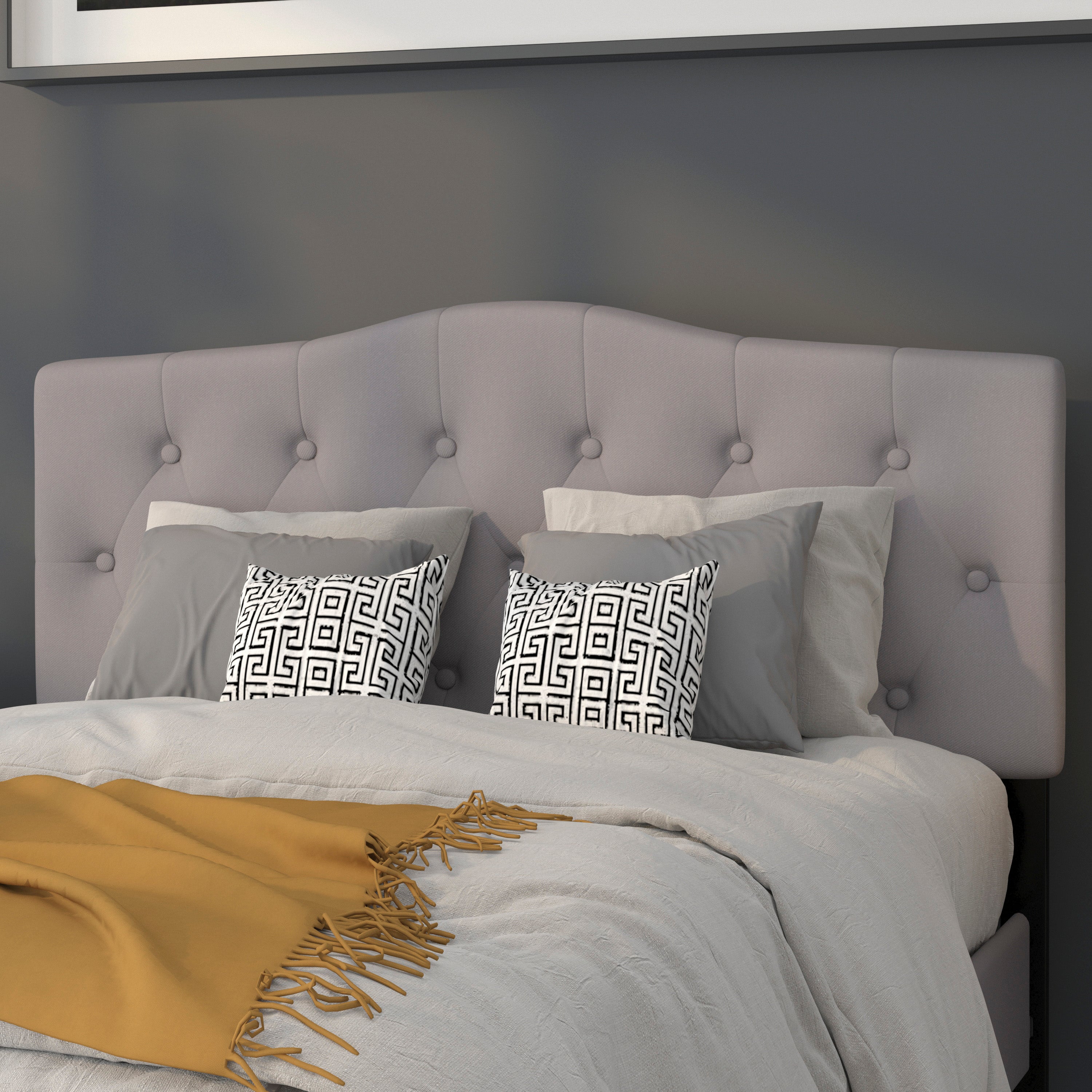 Cambridge Tufted Upholstered Full Size Headboard in Light Gray Fabric