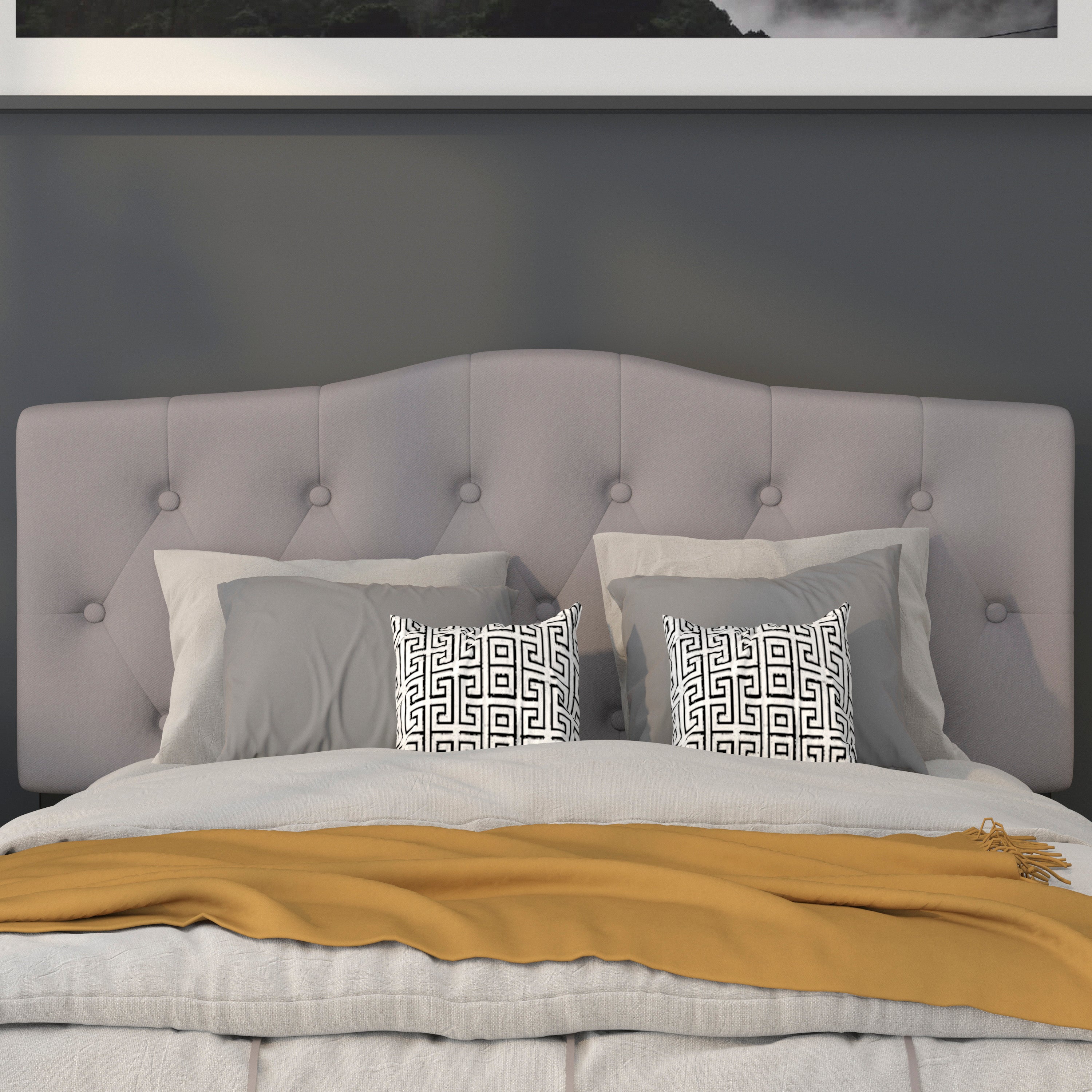 Cambridge Tufted Upholstered Full Size Headboard in Light Gray Fabric