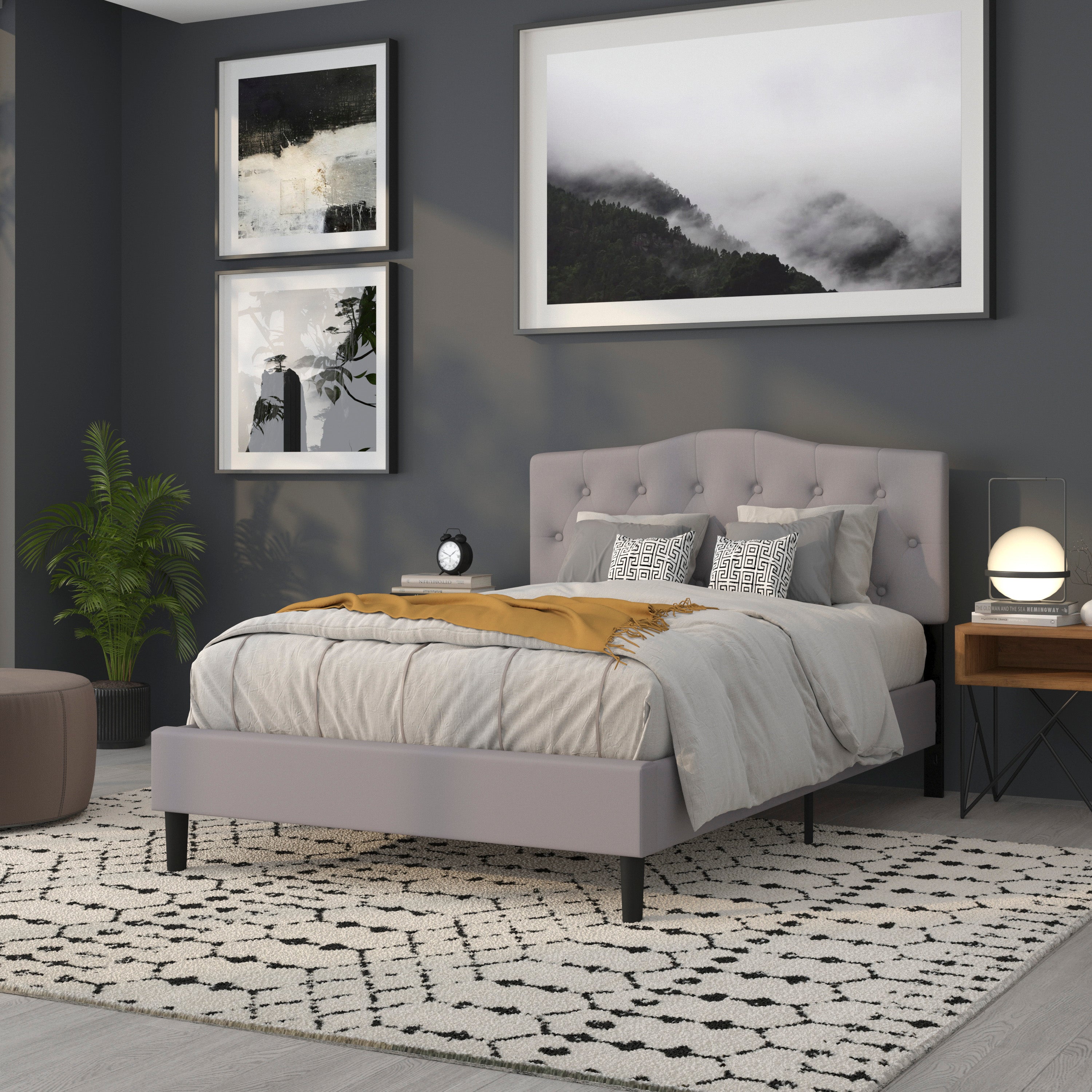 Cambridge Tufted Upholstered Full Size Headboard in Light Gray Fabric