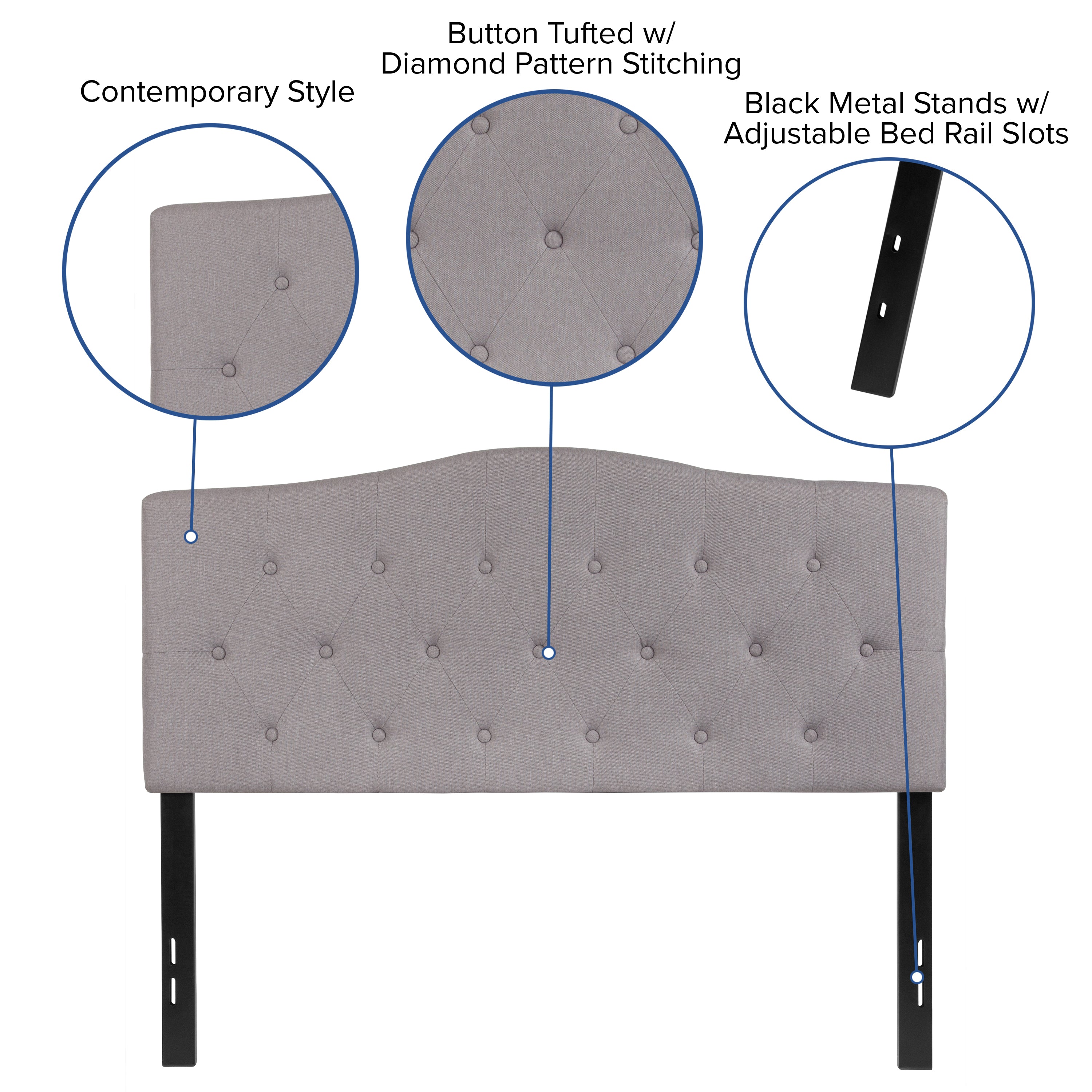 Cambridge Tufted Upholstered Full Size Headboard in Light Gray Fabric