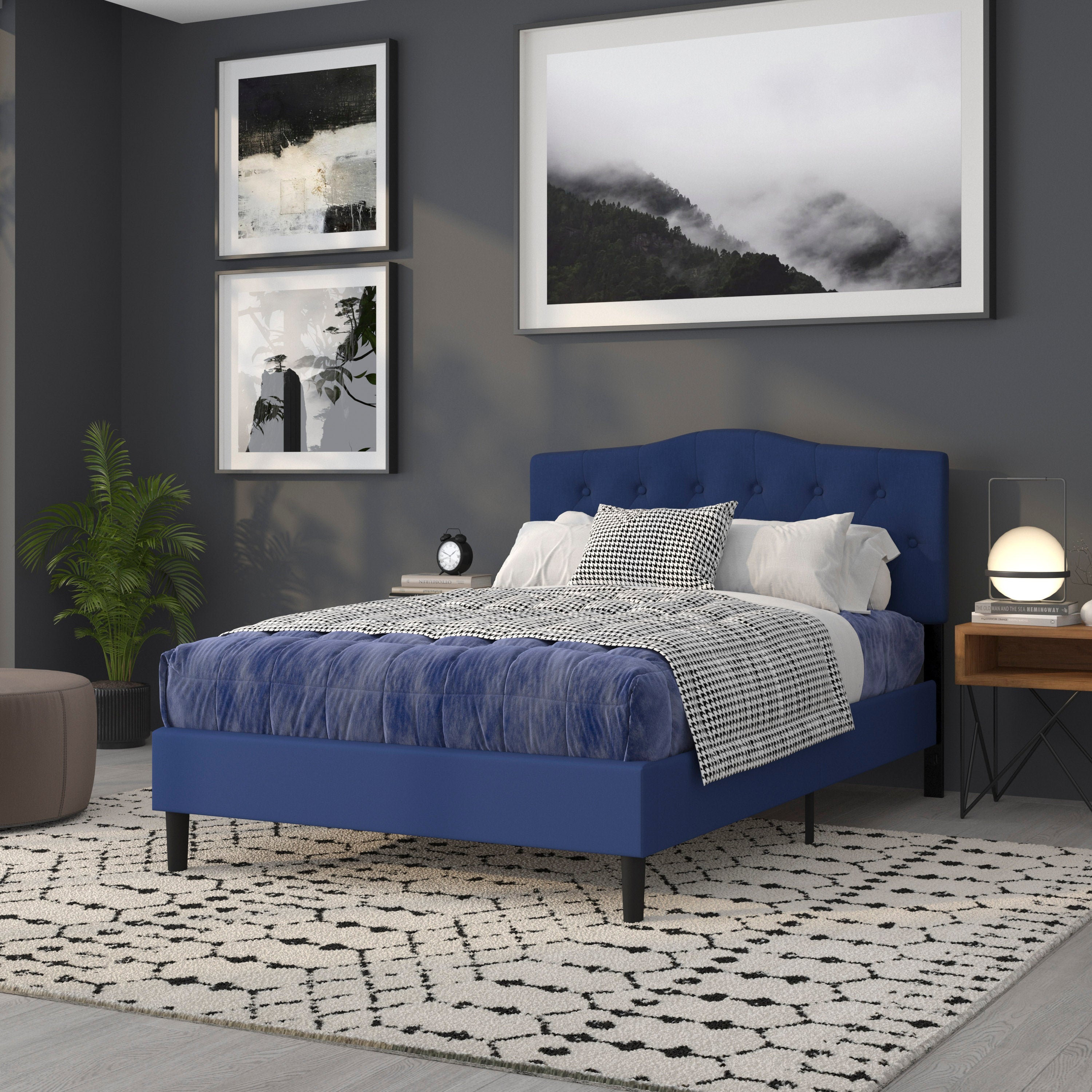 Cambridge Tufted Upholstered Full Size Headboard in Navy Fabric