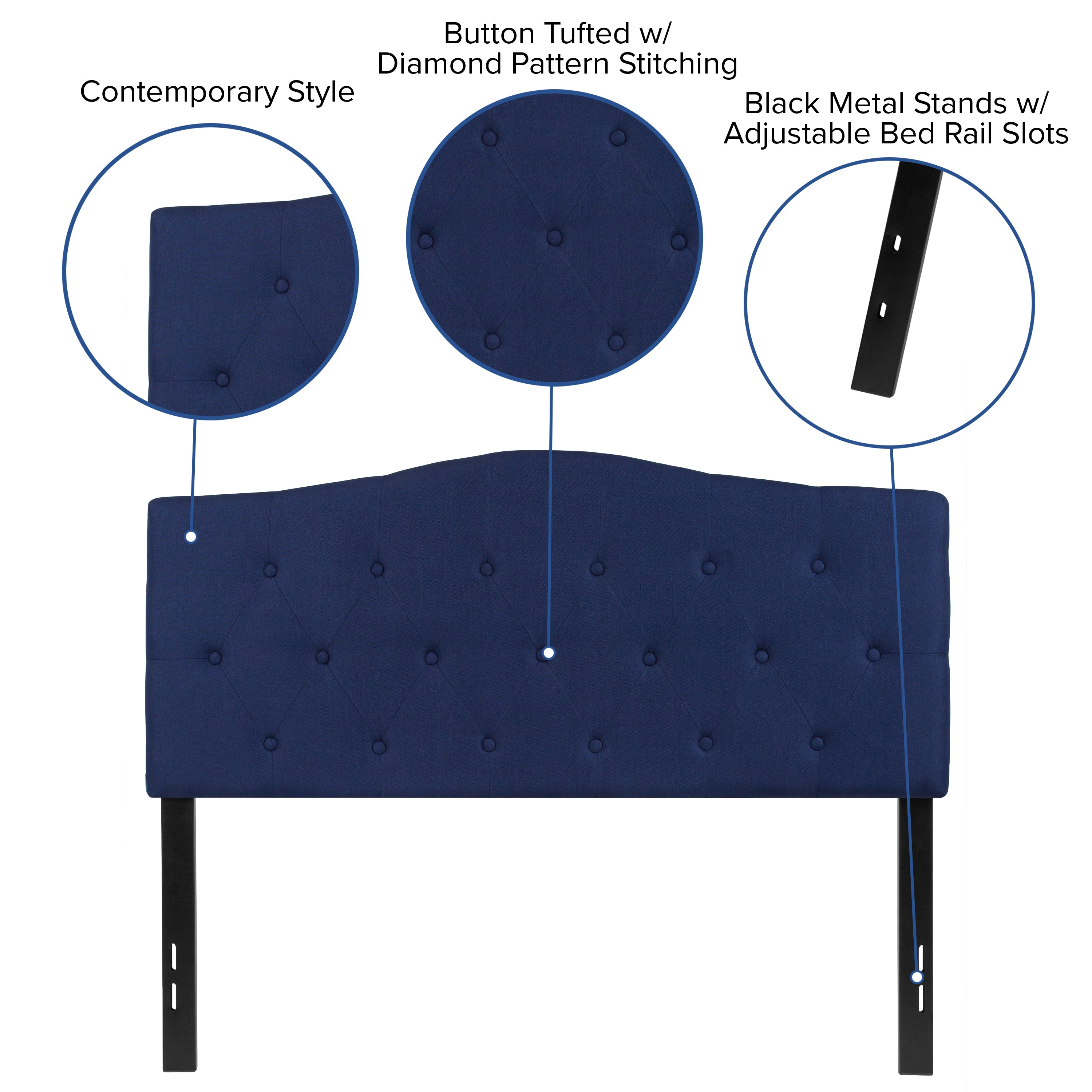 Cambridge Tufted Upholstered Full Size Headboard in Navy Fabric