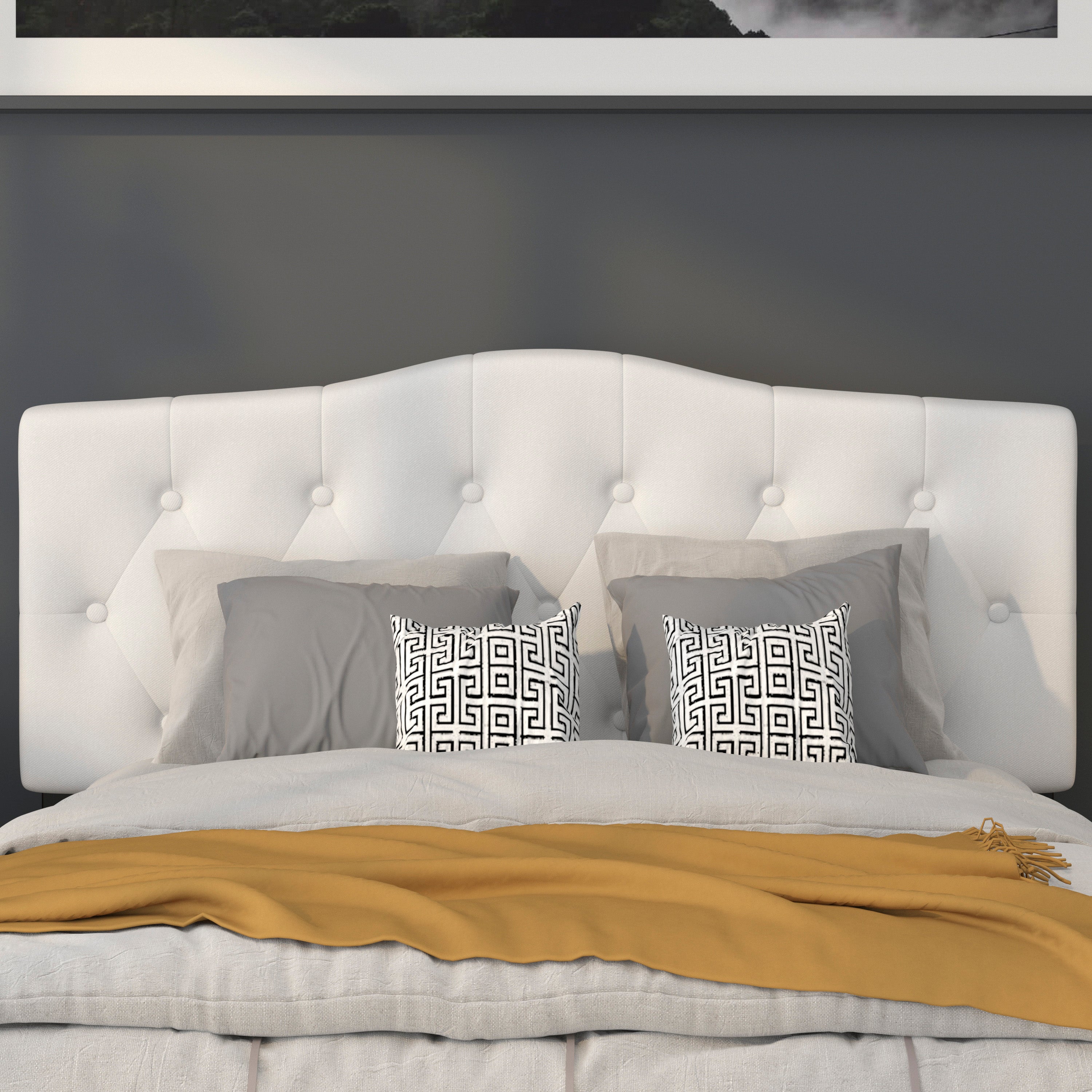 Cambridge Tufted Upholstered Full Size Headboard in White Fabric