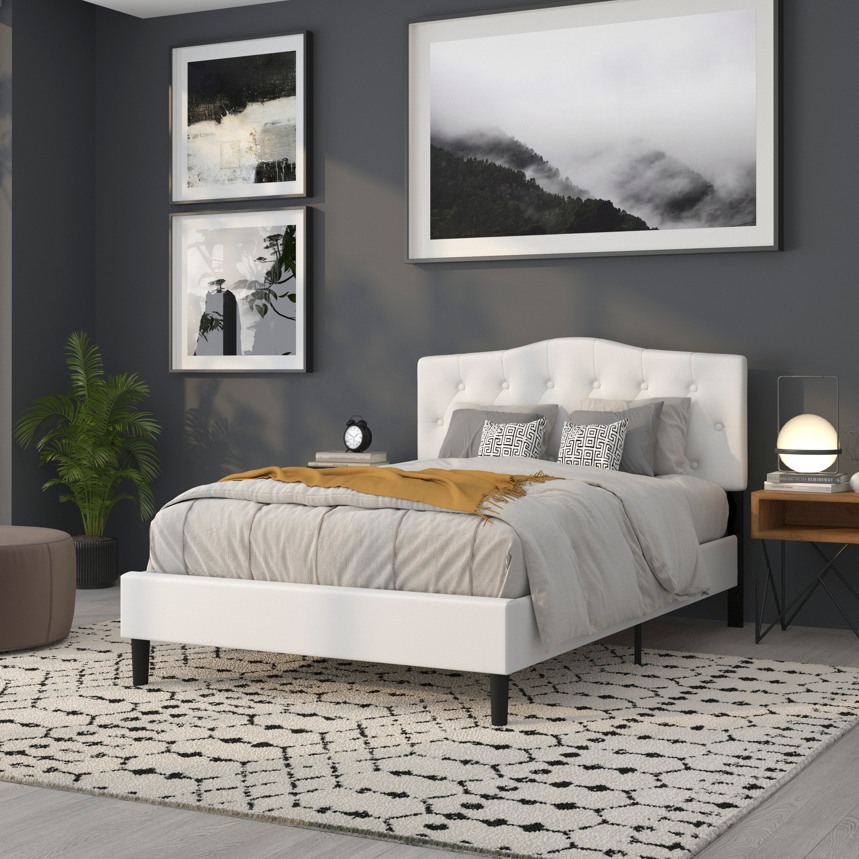 Cambridge Tufted Upholstered Full Size Headboard in White Fabric