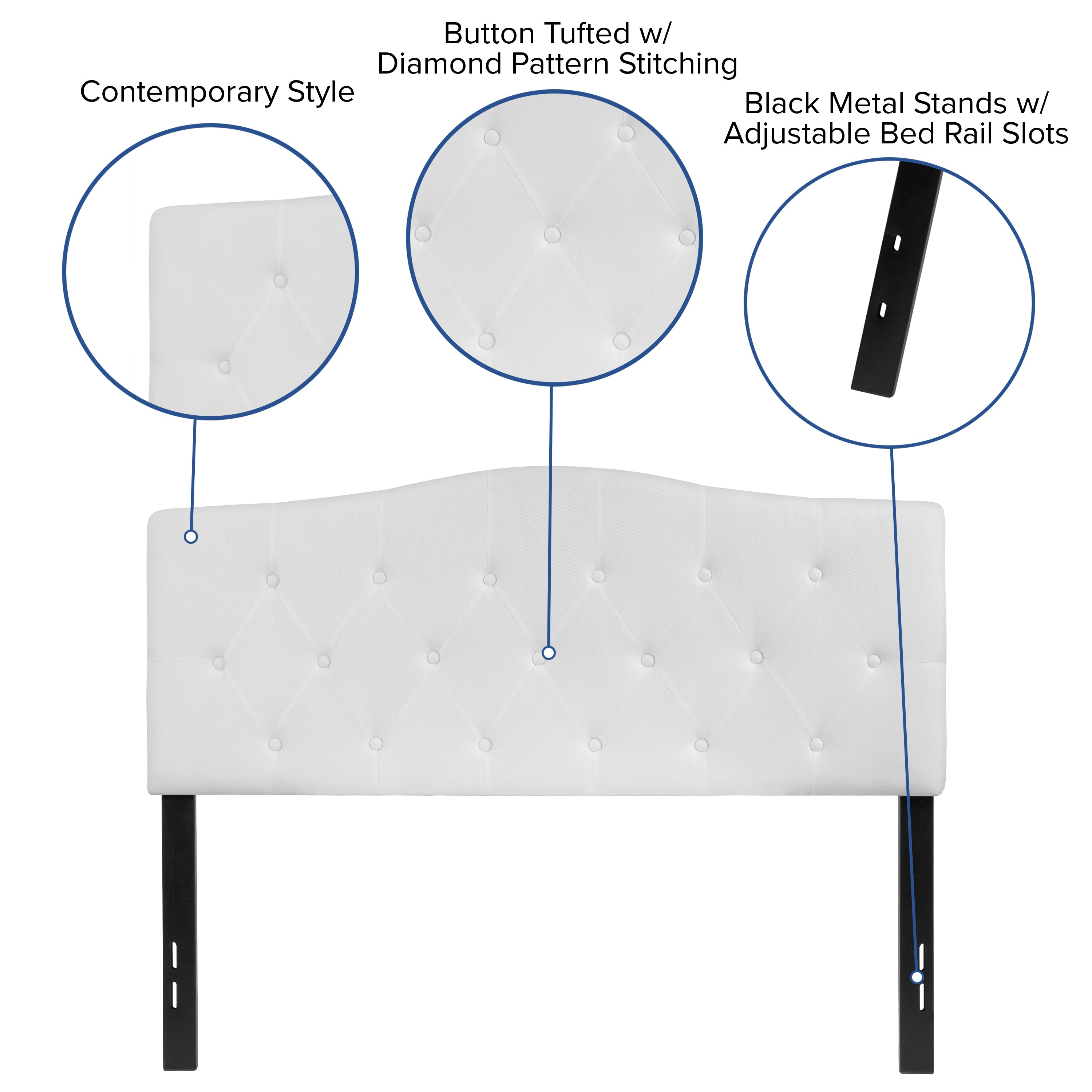 Cambridge Tufted Upholstered Full Size Headboard in White Fabric
