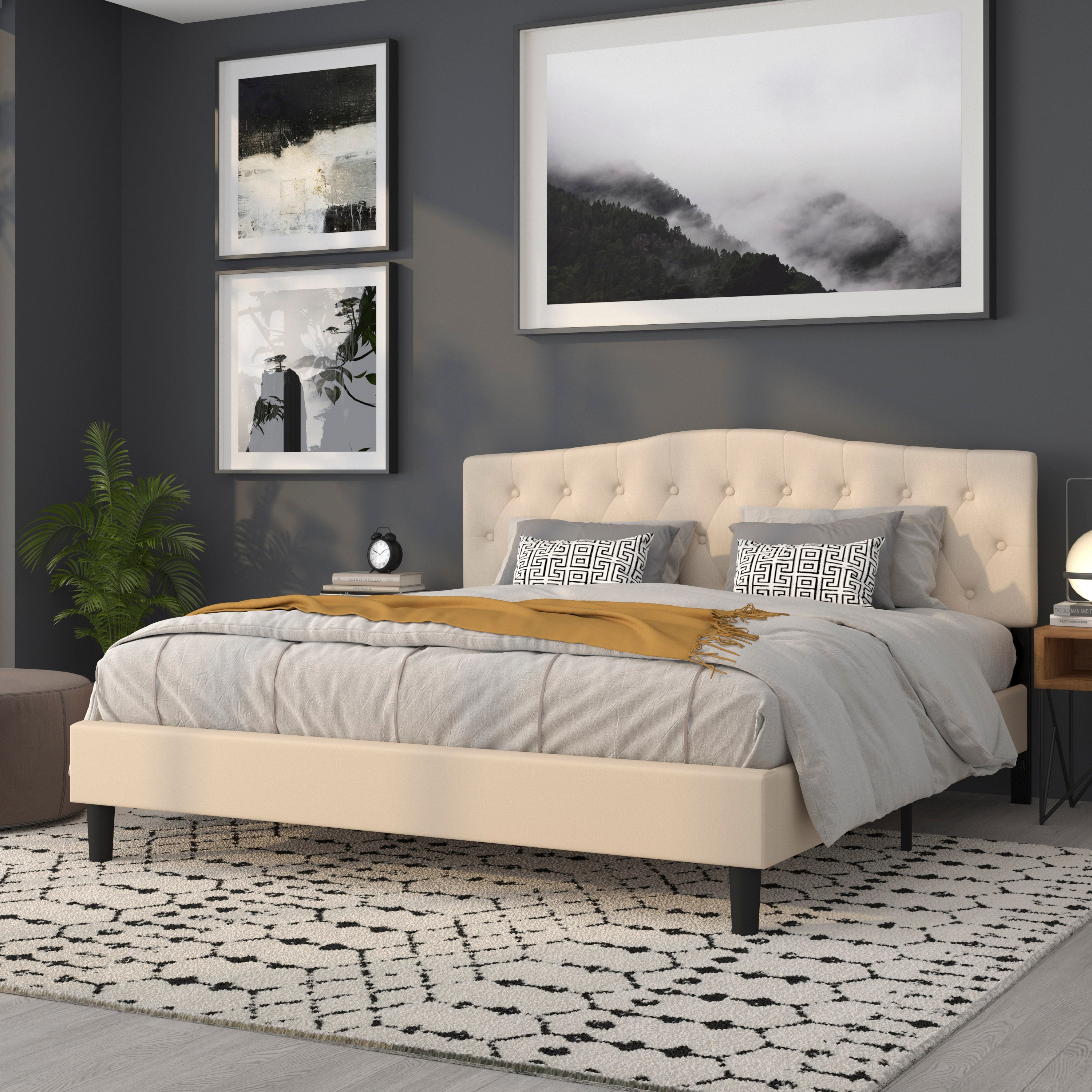 Cambridge Tufted Upholstered King Size Headboard in Beige Fabric