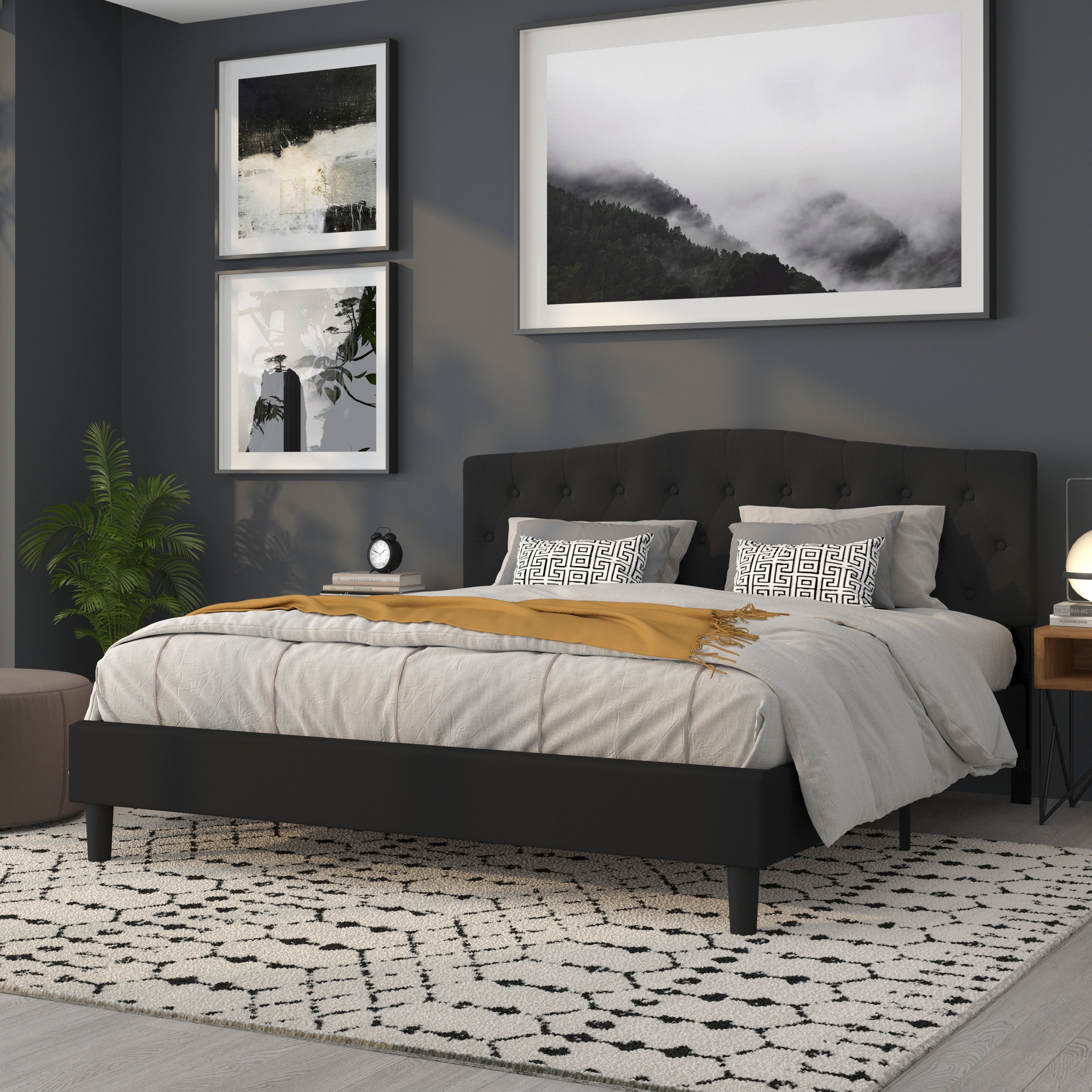 Cambridge Tufted Upholstered King Size Headboard in Black Fabric
