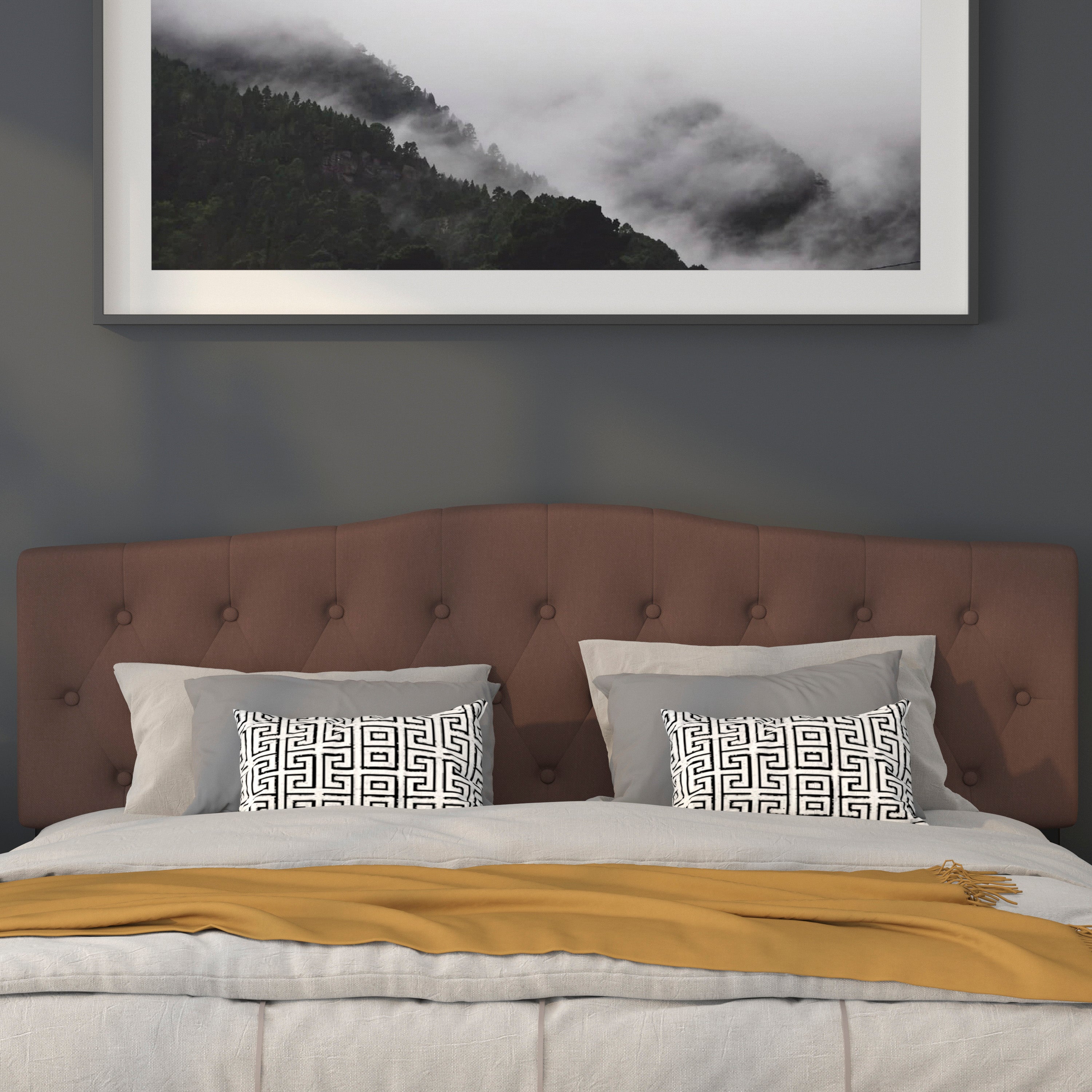 Cambridge Tufted Upholstered King Size Headboard in Camel Fabric