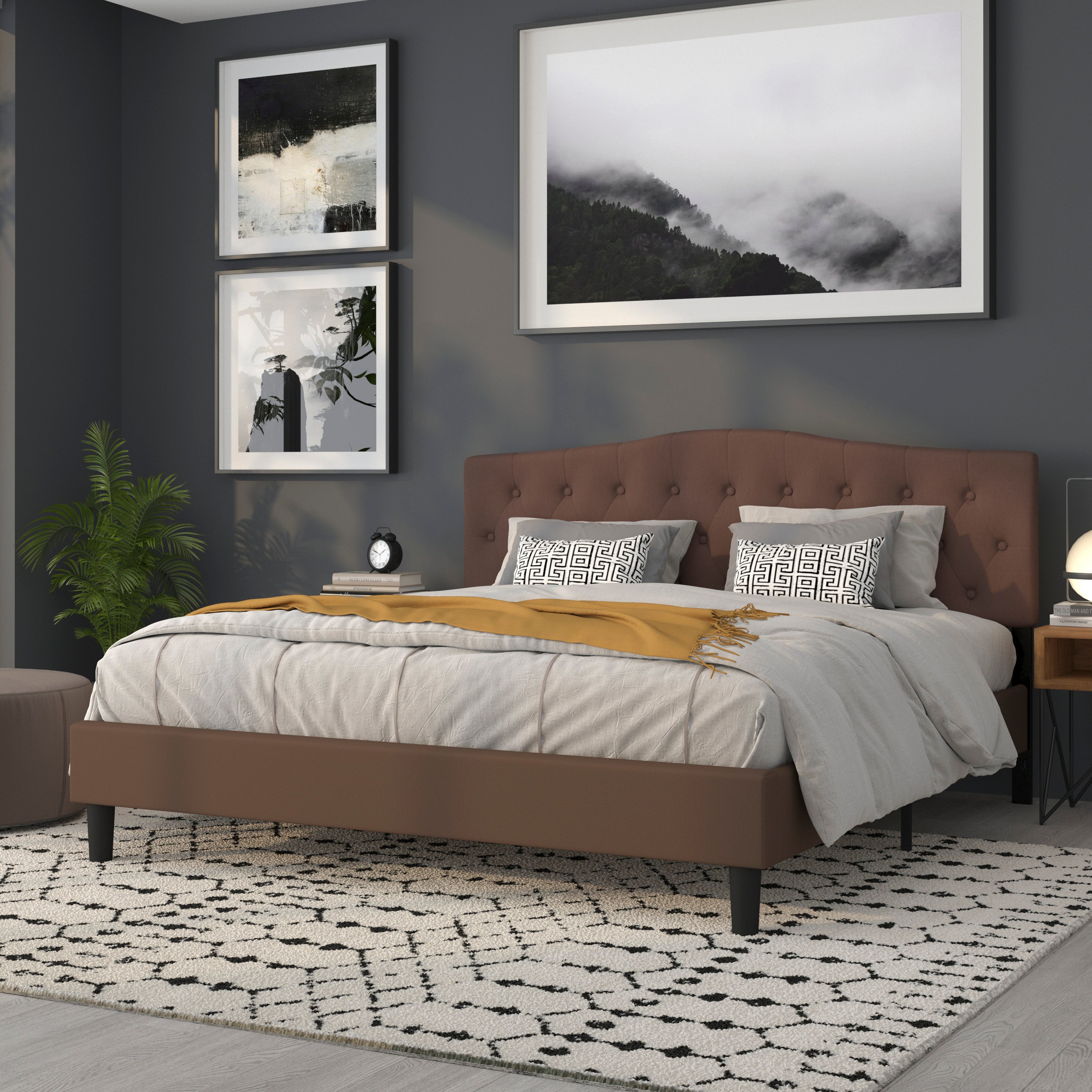 Cambridge Tufted Upholstered King Size Headboard in Camel Fabric