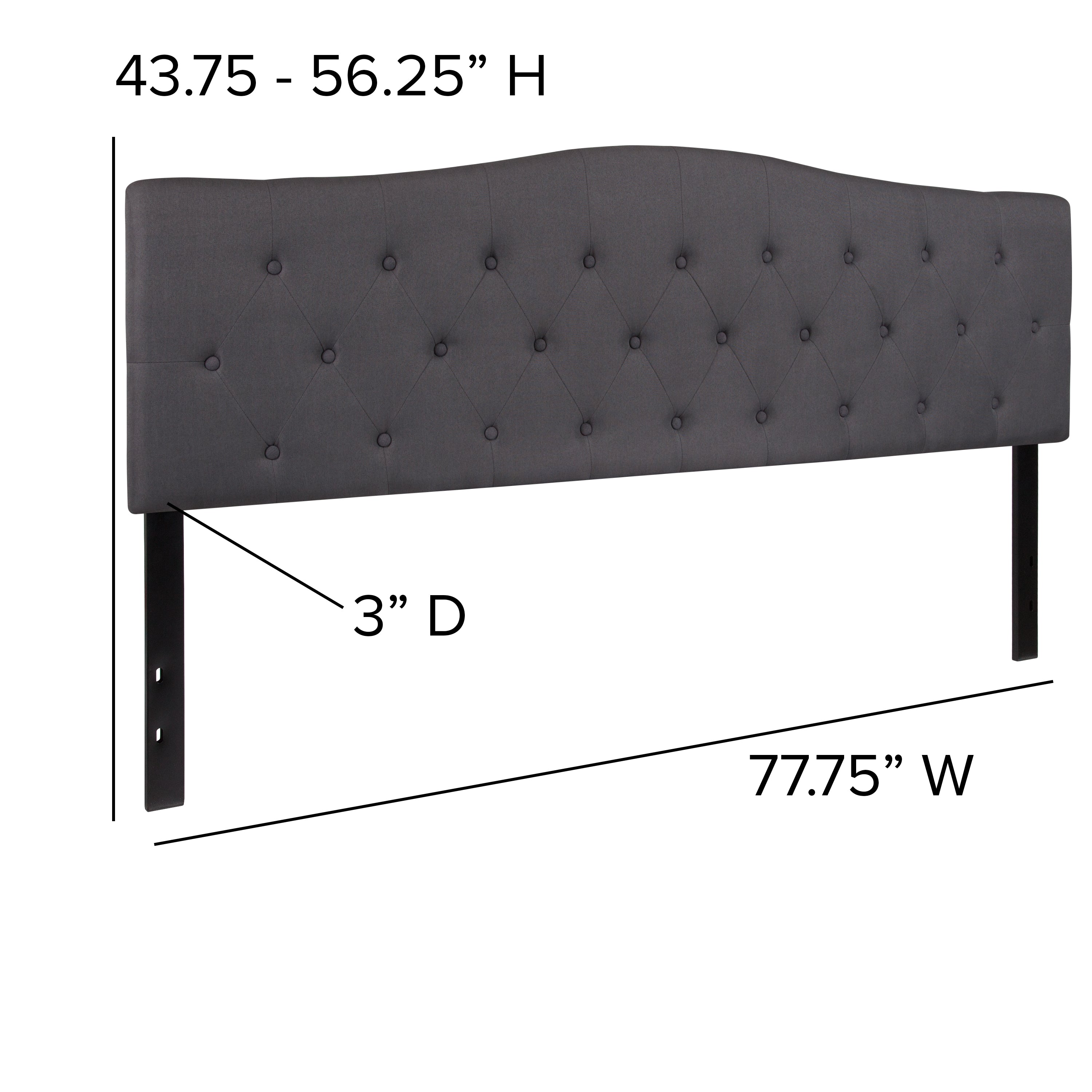 Cambridge Tufted Upholstered King Size Headboard in Dark Gray Fabric