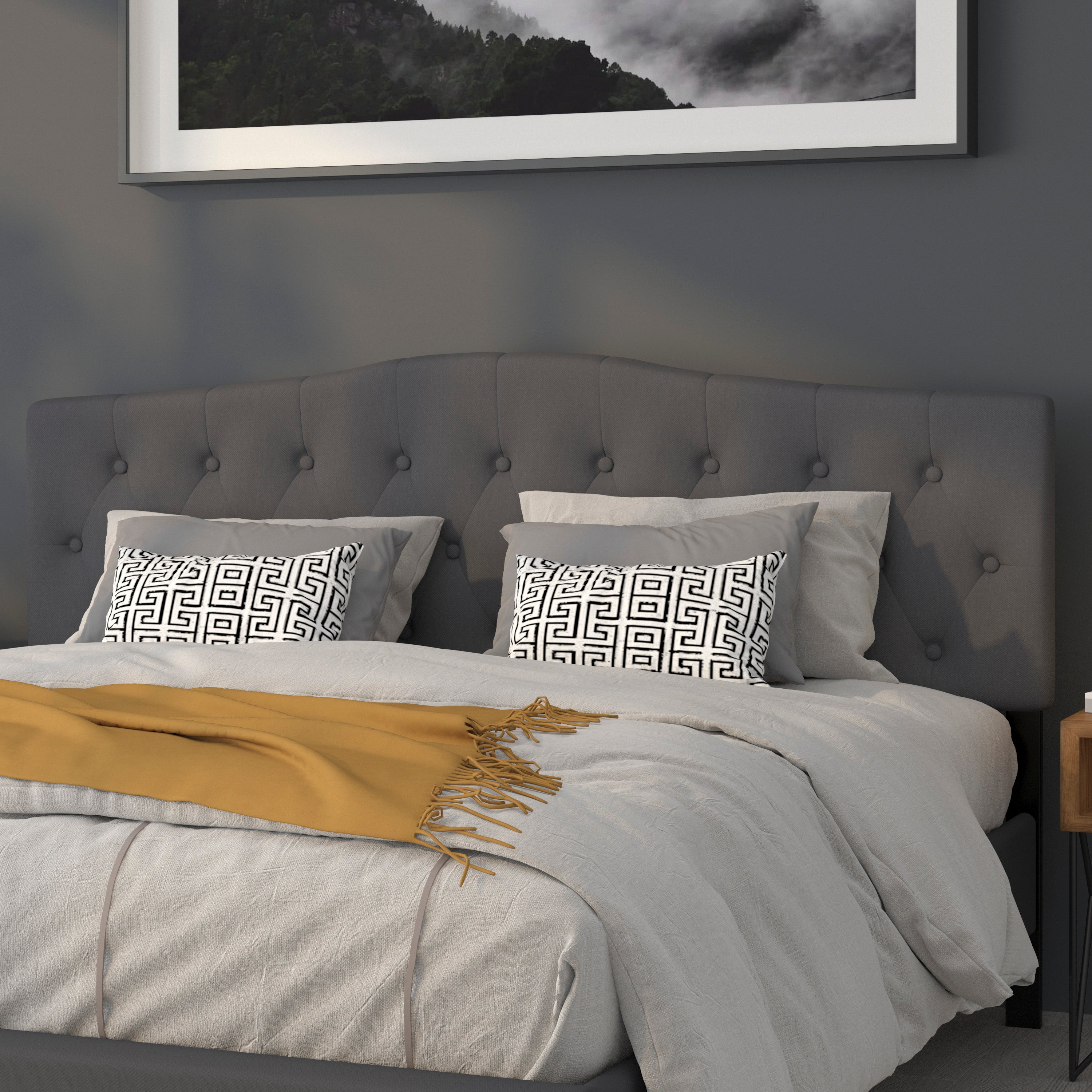 Cambridge Tufted Upholstered King Size Headboard in Dark Gray Fabric
