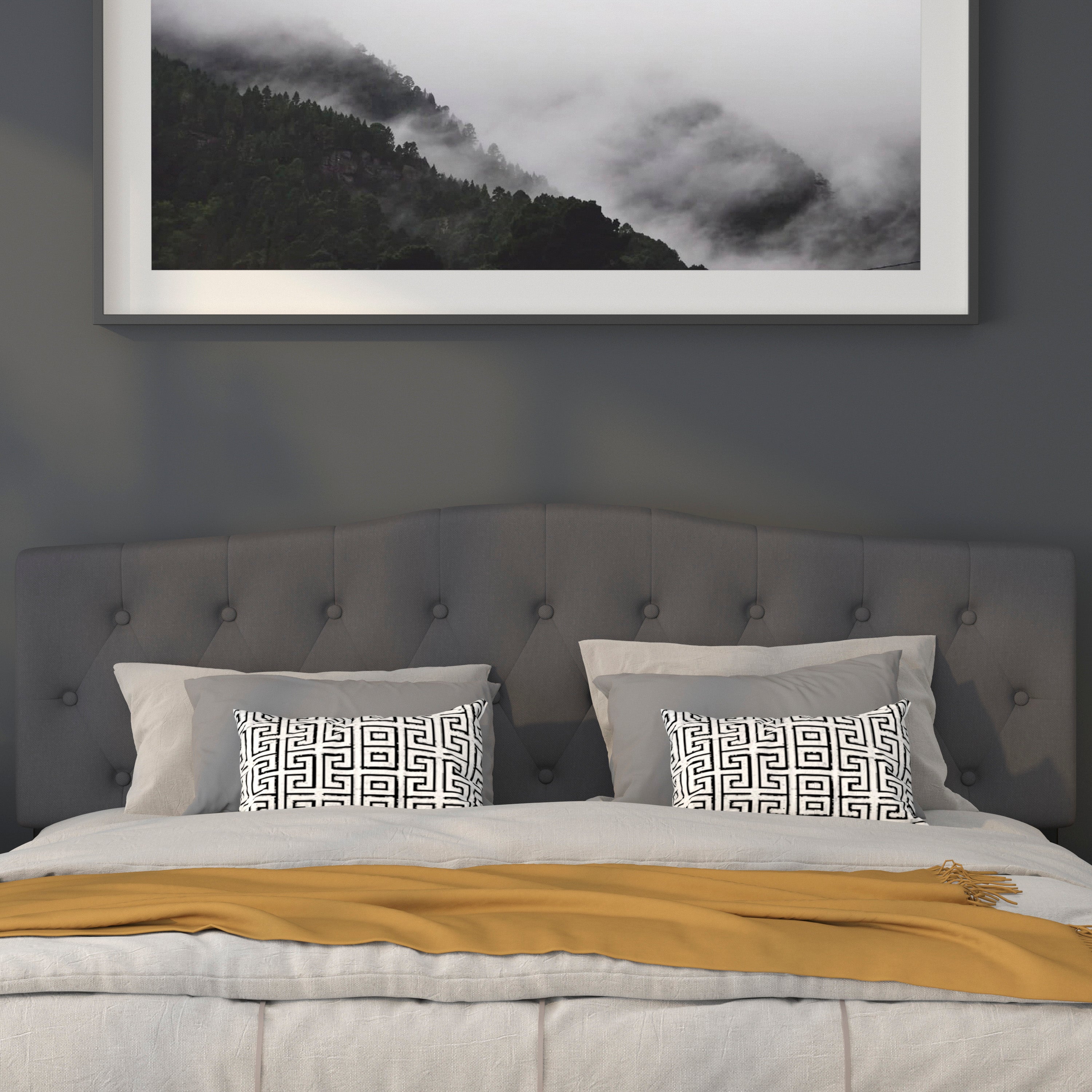 Cambridge Tufted Upholstered King Size Headboard in Dark Gray Fabric