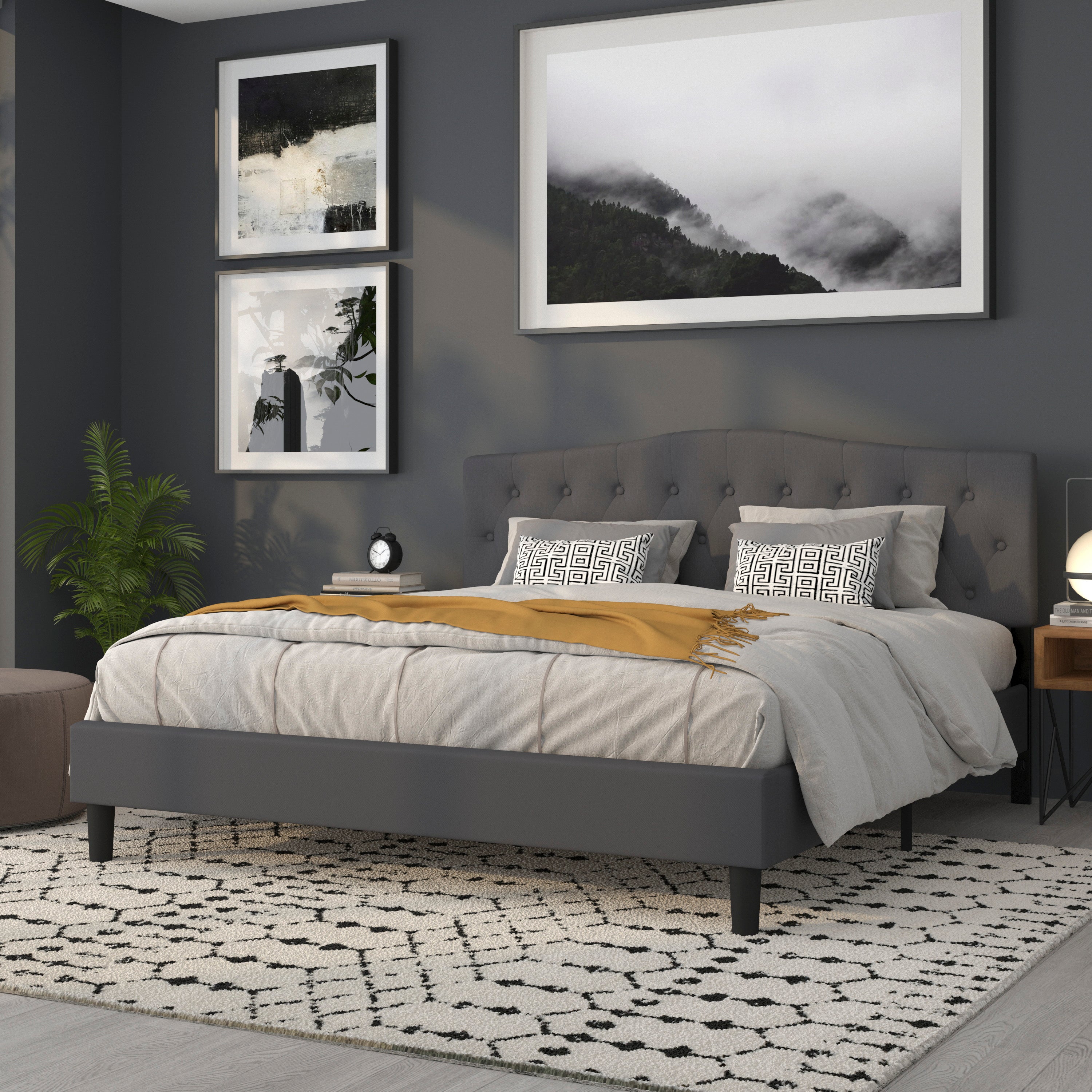 Cambridge Tufted Upholstered King Size Headboard in Dark Gray Fabric