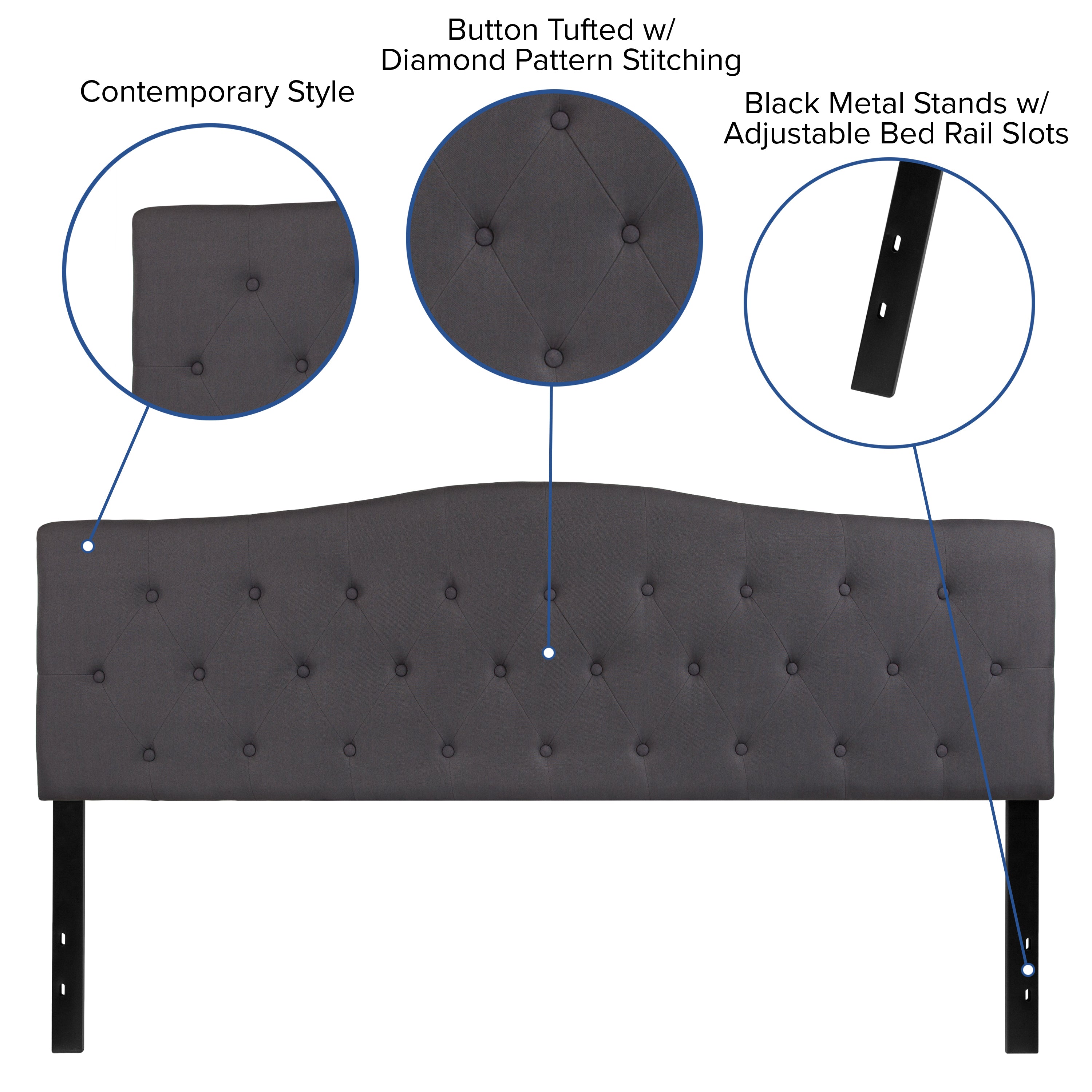 Cambridge Tufted Upholstered King Size Headboard in Dark Gray Fabric