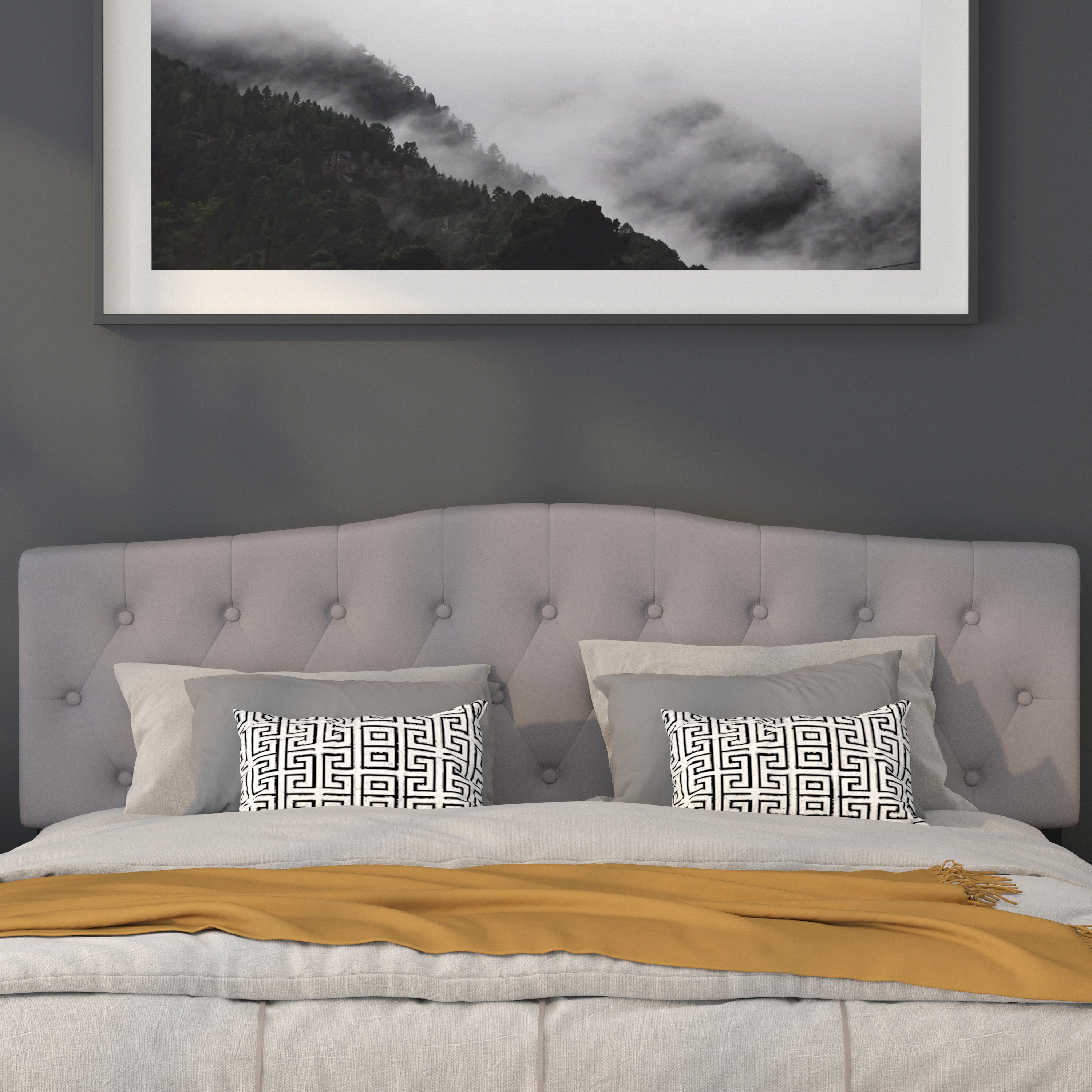Cambridge Tufted Upholstered King Size Headboard in Light Gray Fabric