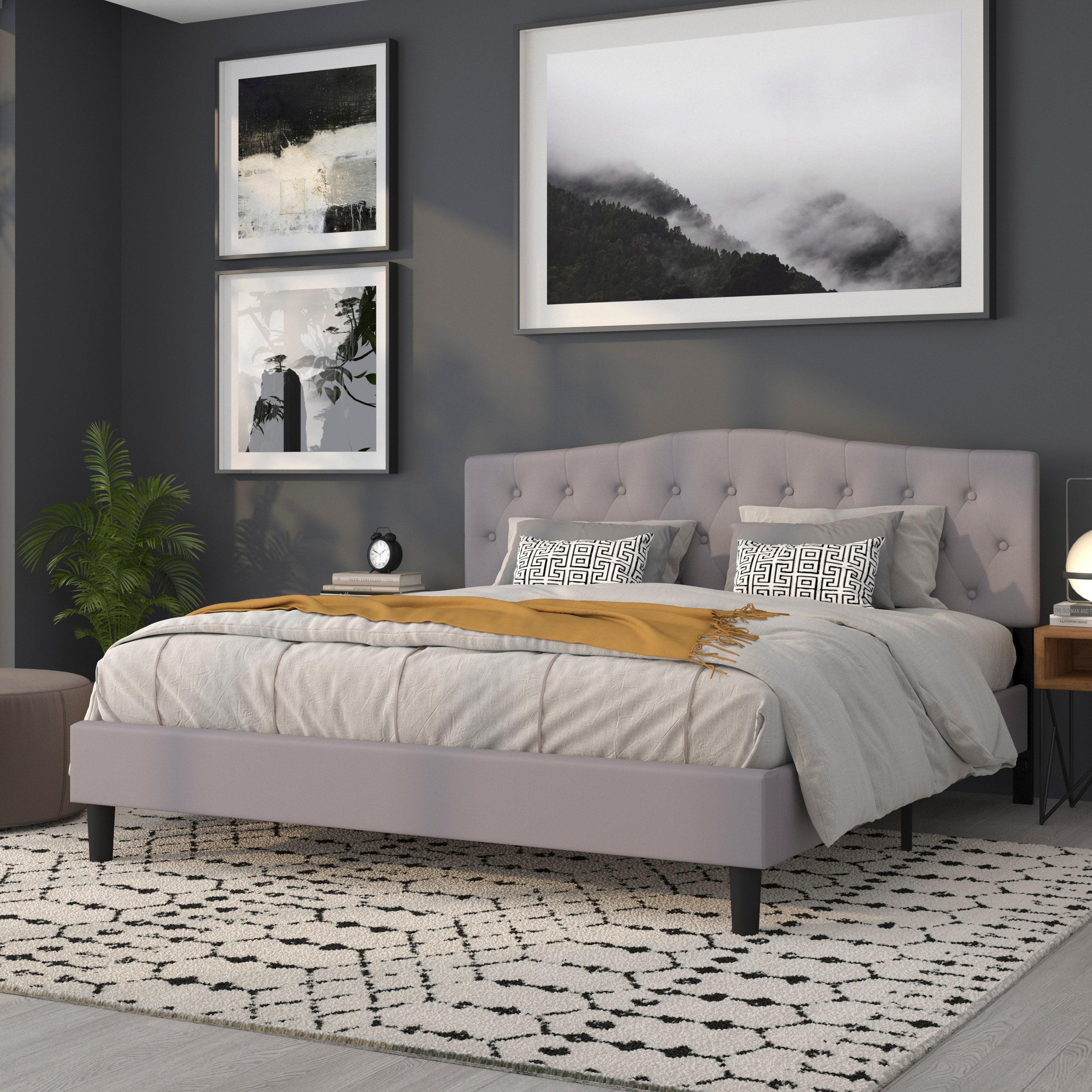 Cambridge Tufted Upholstered King Size Headboard in Light Gray Fabric