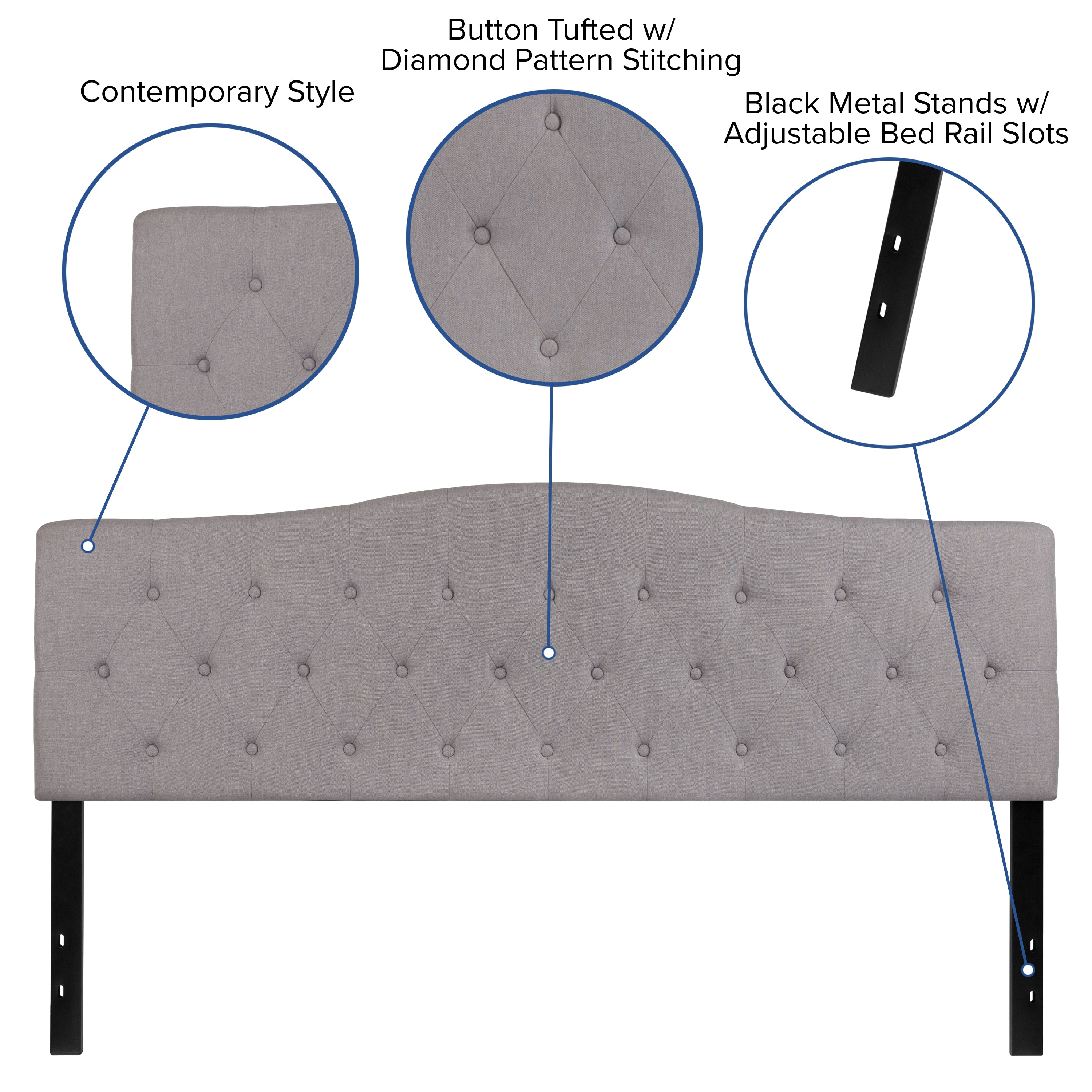 Cambridge Tufted Upholstered King Size Headboard in Light Gray Fabric