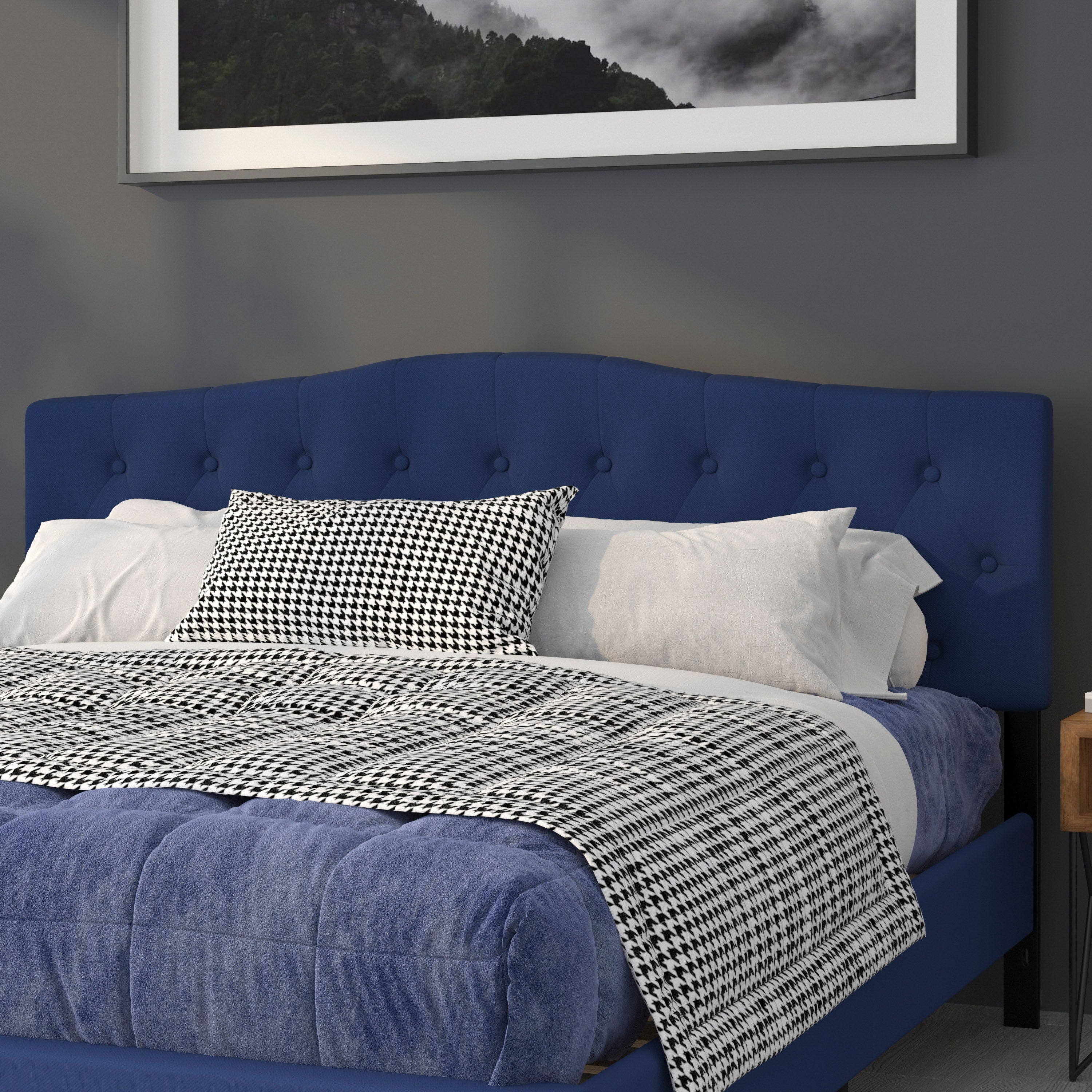 Cambridge Tufted Upholstered King Size Headboard in Navy Fabric