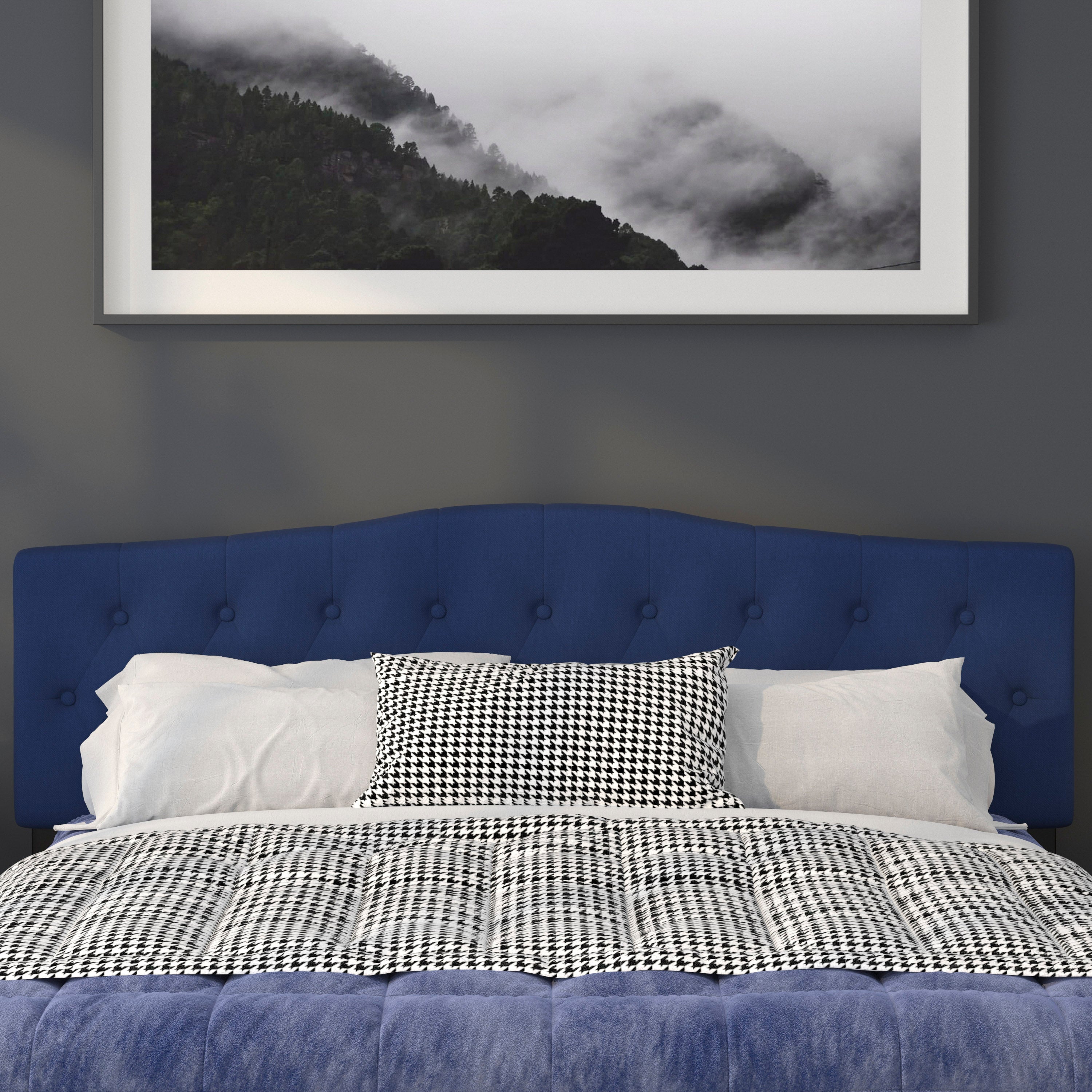 Cambridge Tufted Upholstered King Size Headboard in Navy Fabric