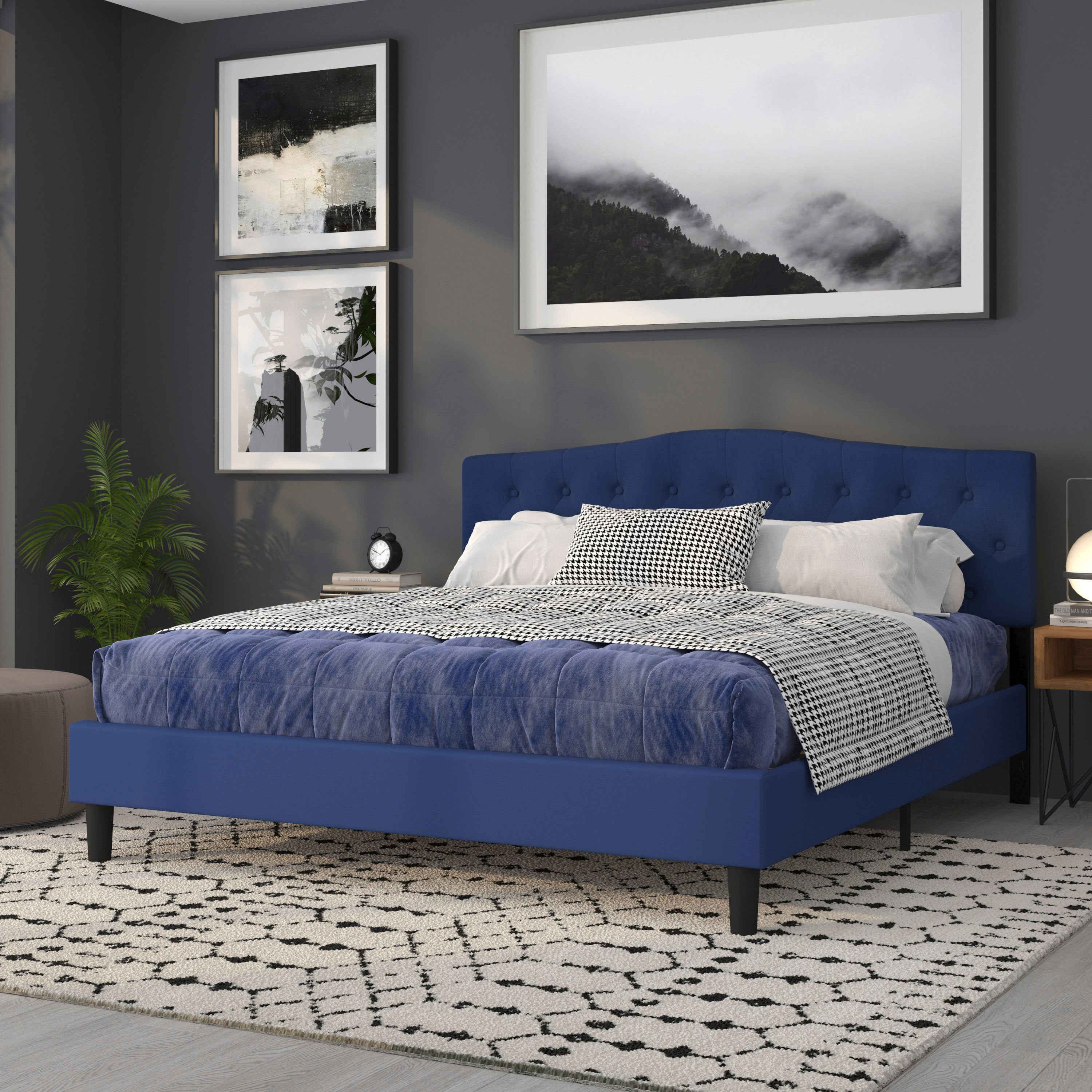 Cambridge Tufted Upholstered King Size Headboard in Navy Fabric