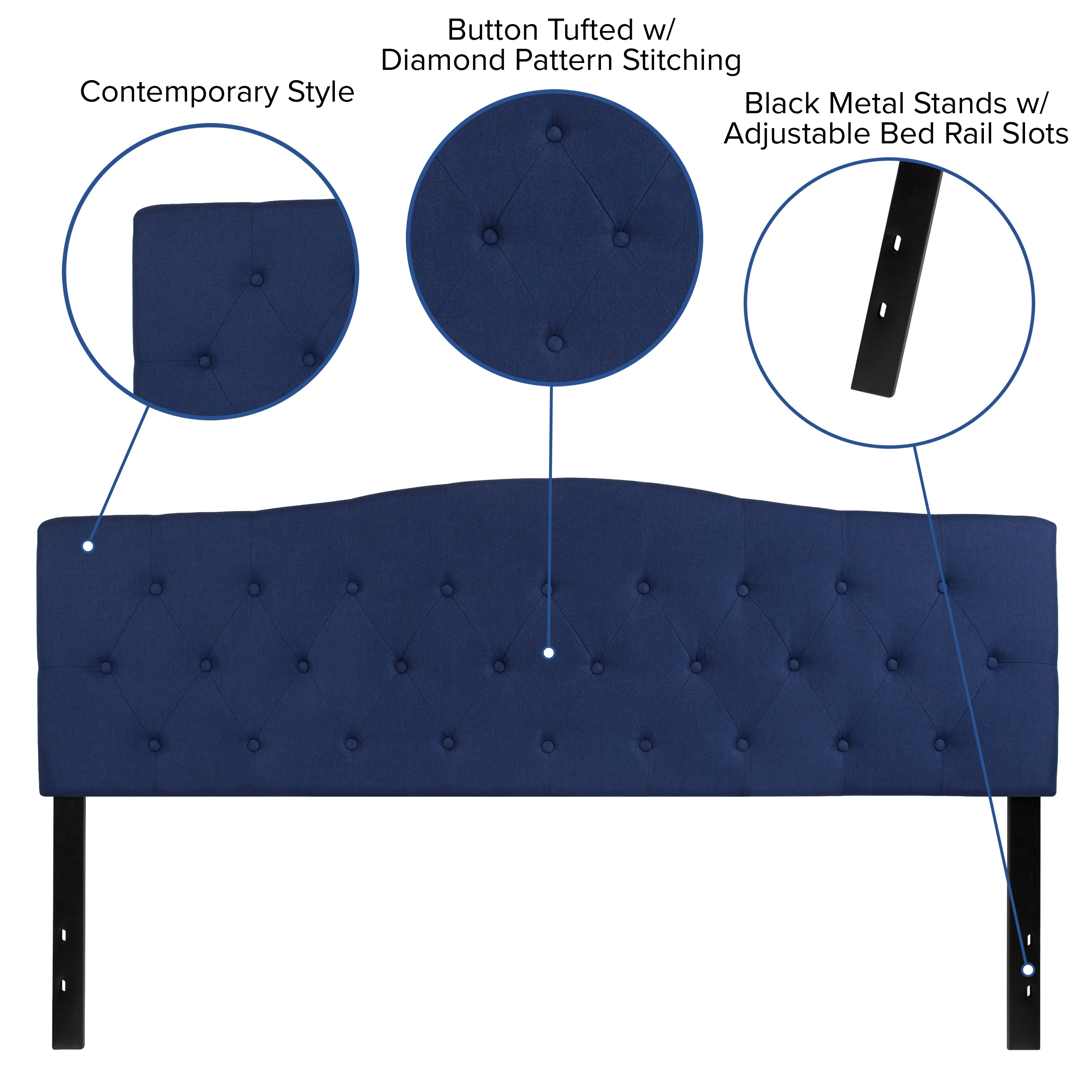 Cambridge Tufted Upholstered King Size Headboard in Navy Fabric