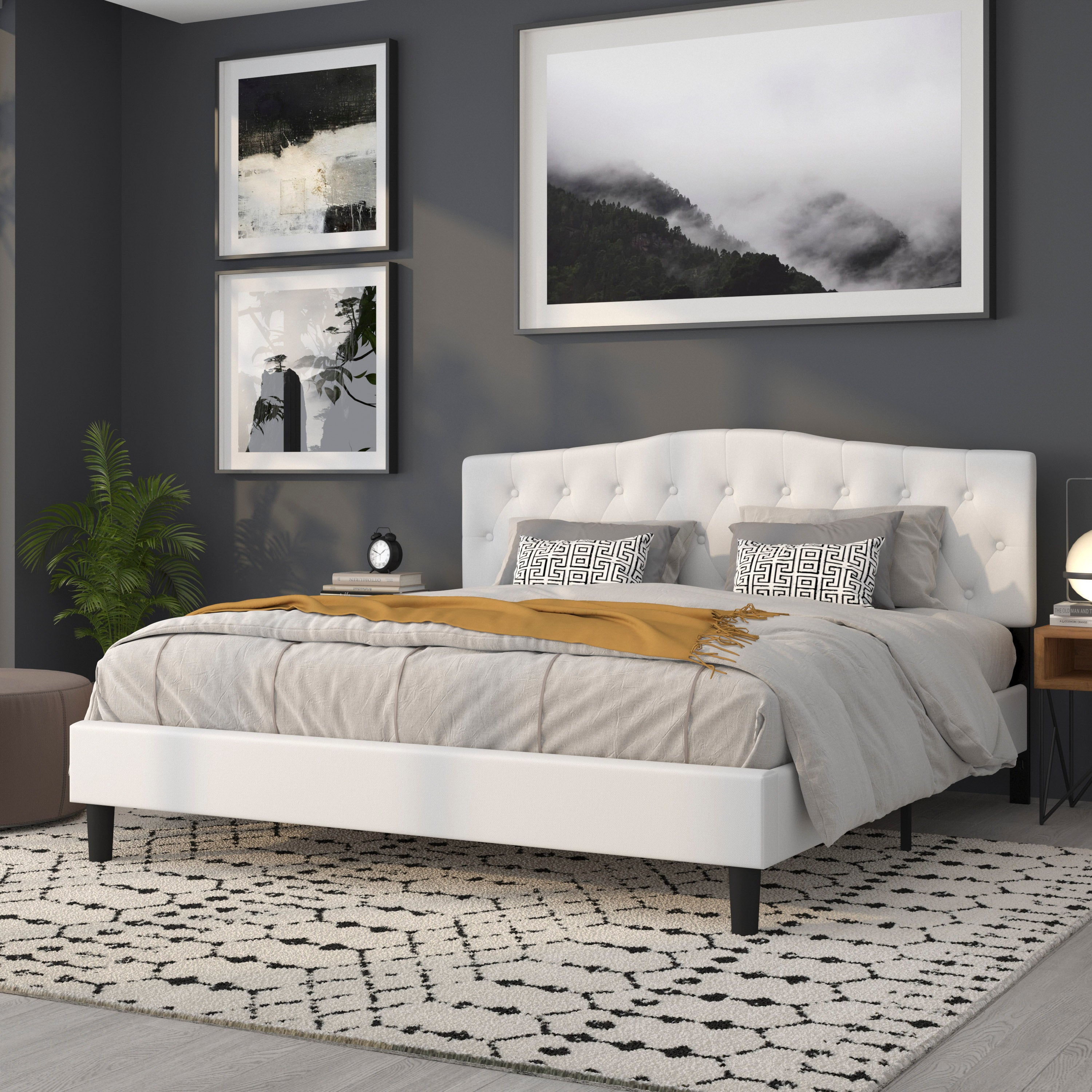 Cambridge Tufted Upholstered King Size Headboard in White Fabric