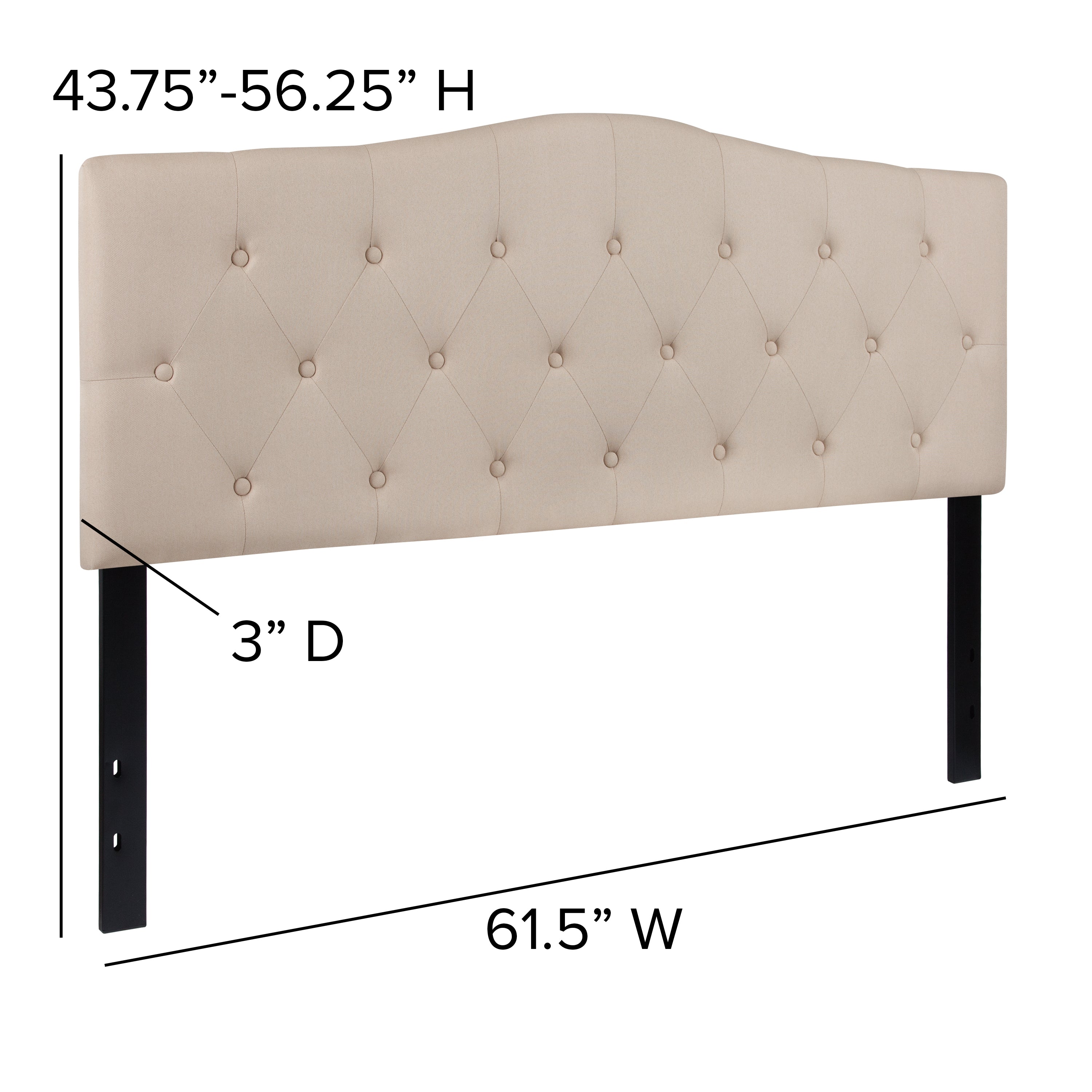 Cambridge Tufted Upholstered Queen Size Headboard in Beige Fabric
