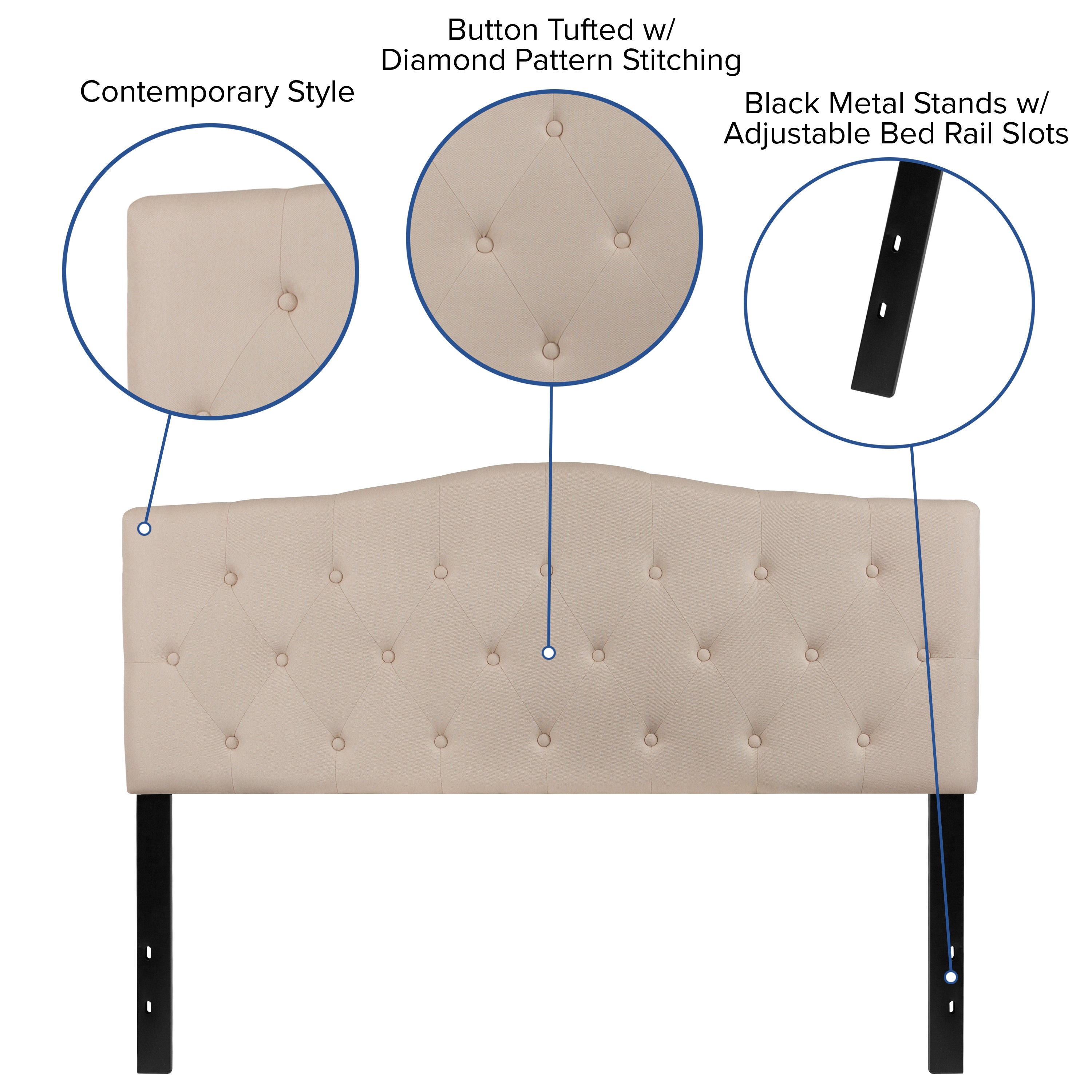 Cambridge Tufted Upholstered Queen Size Headboard in Beige Fabric