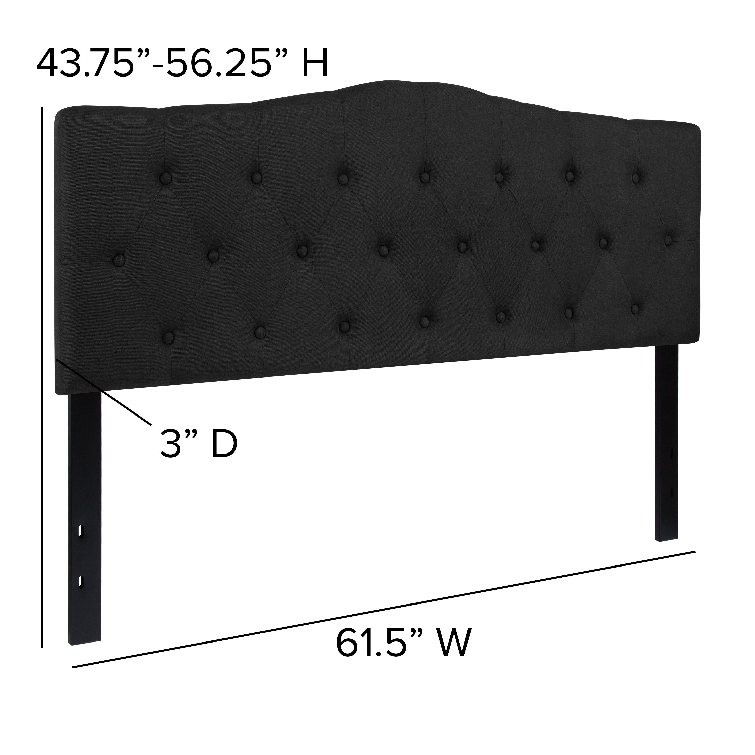 Cambridge Tufted Upholstered Queen Size Headboard in Black Fabric