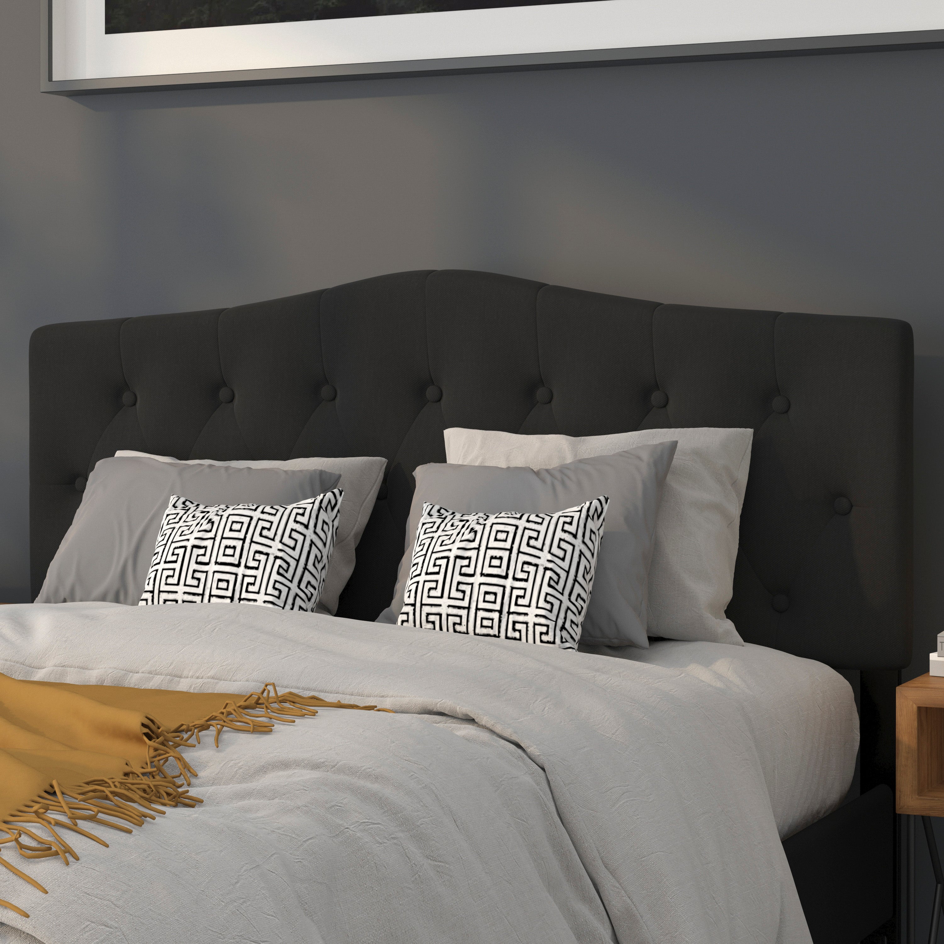 Cambridge Tufted Upholstered Queen Size Headboard in Black Fabric