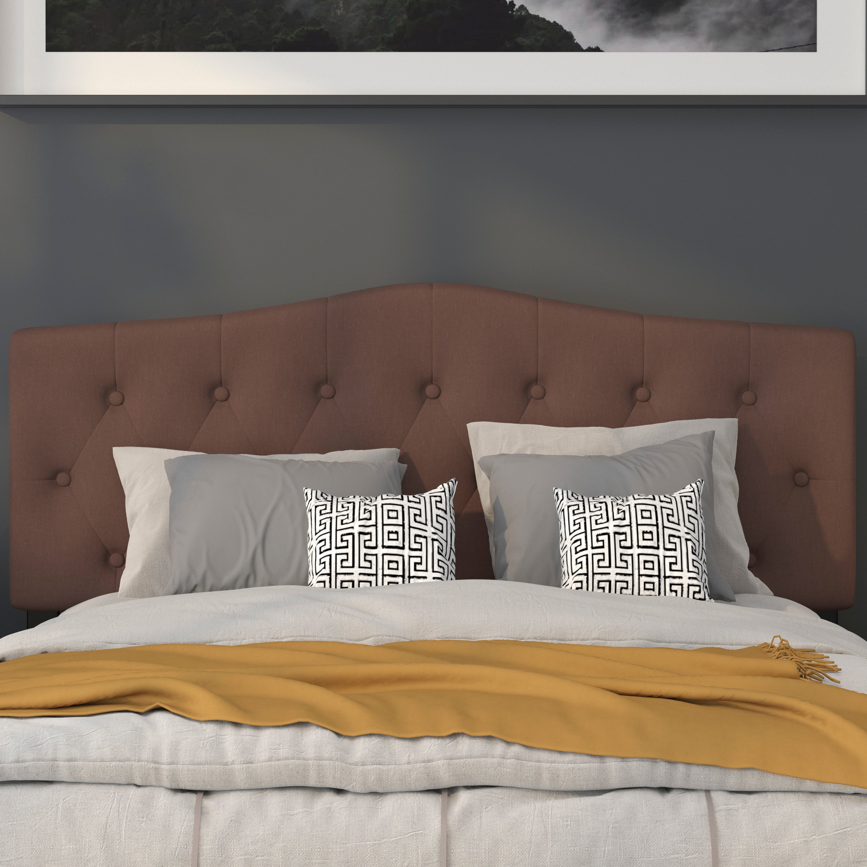 Cambridge Tufted Upholstered Queen Size Headboard in Camel Fabric