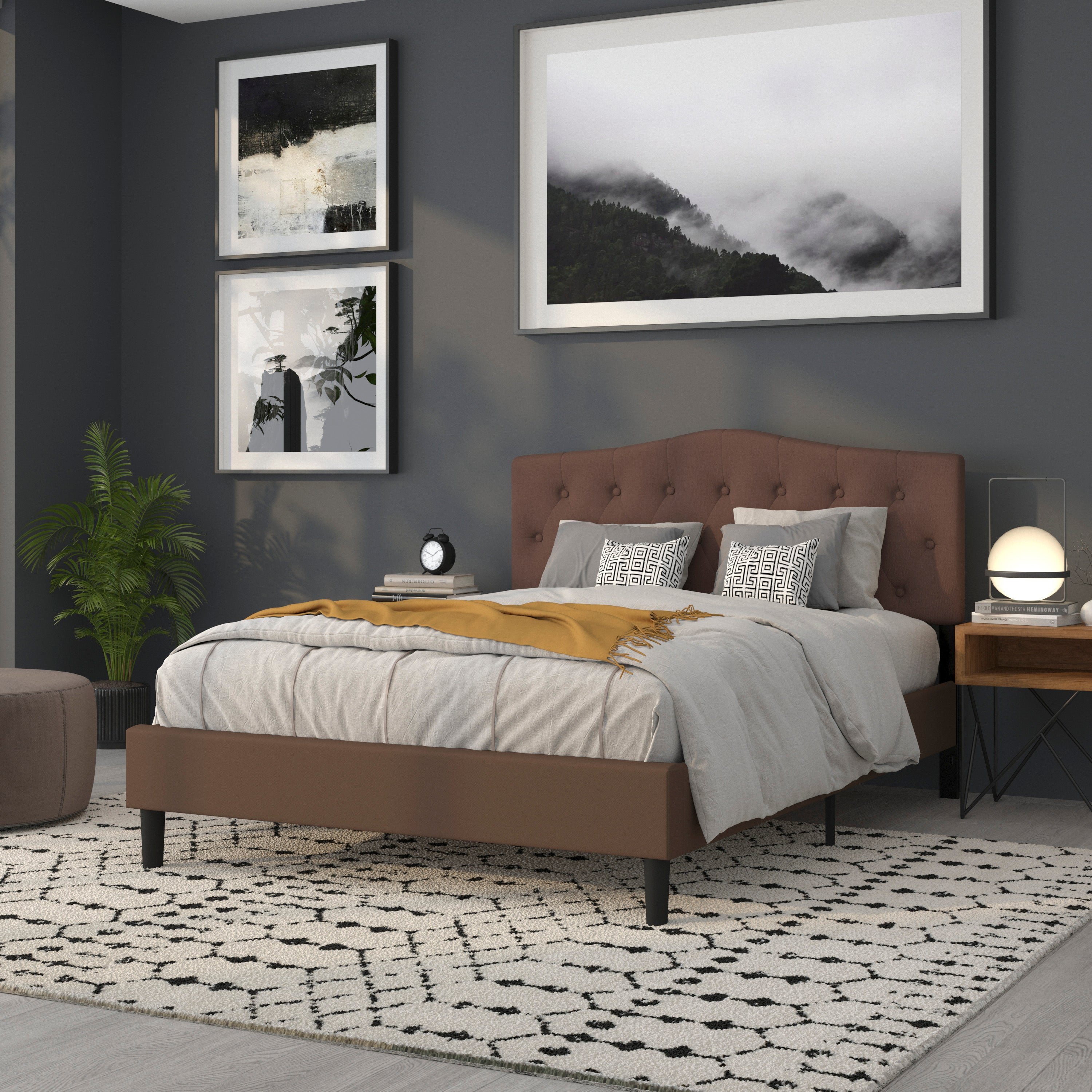 Cambridge Tufted Upholstered Queen Size Headboard in Camel Fabric