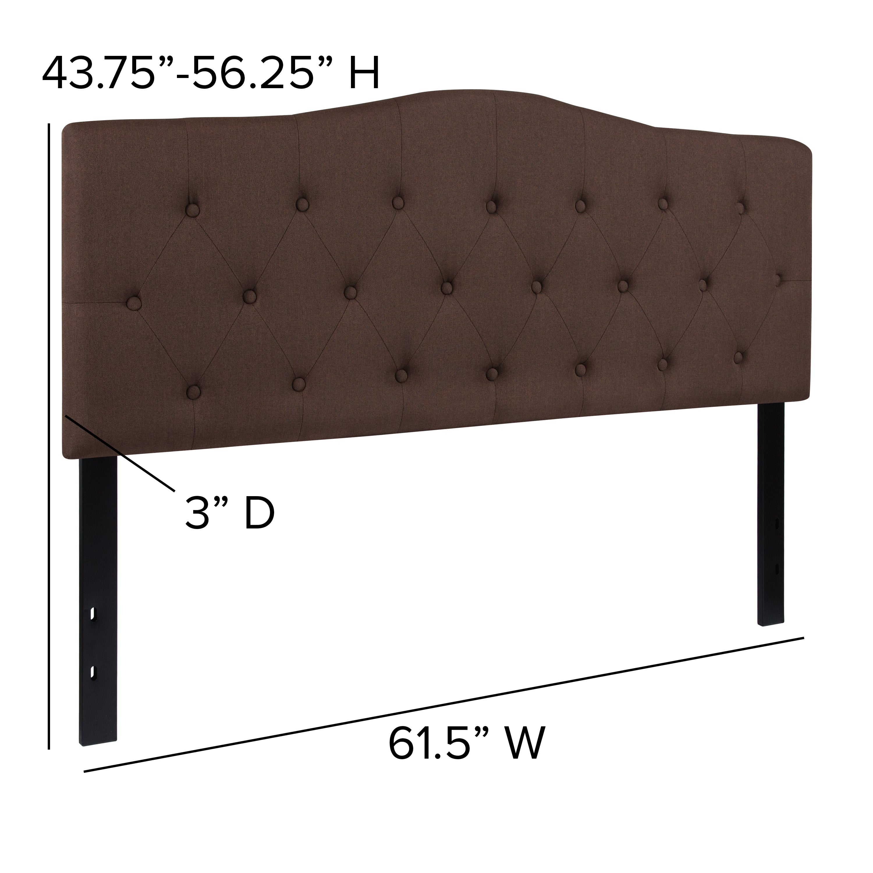 Cambridge Tufted Upholstered Queen Size Headboard in Dark Brown Fabric