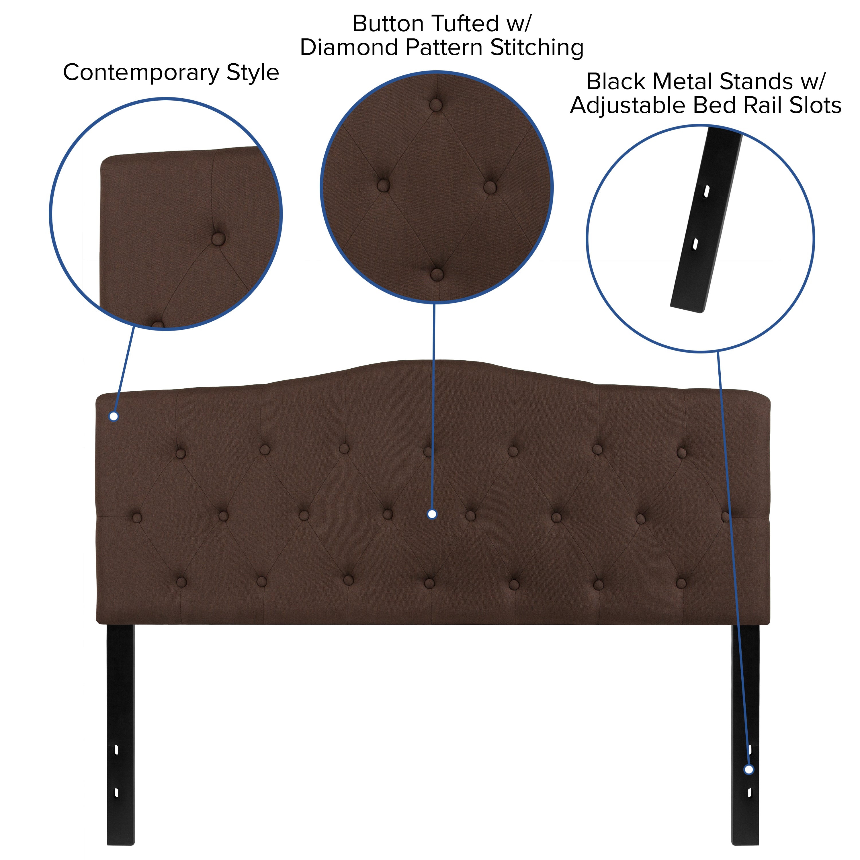 Cambridge Tufted Upholstered Queen Size Headboard in Dark Brown Fabric