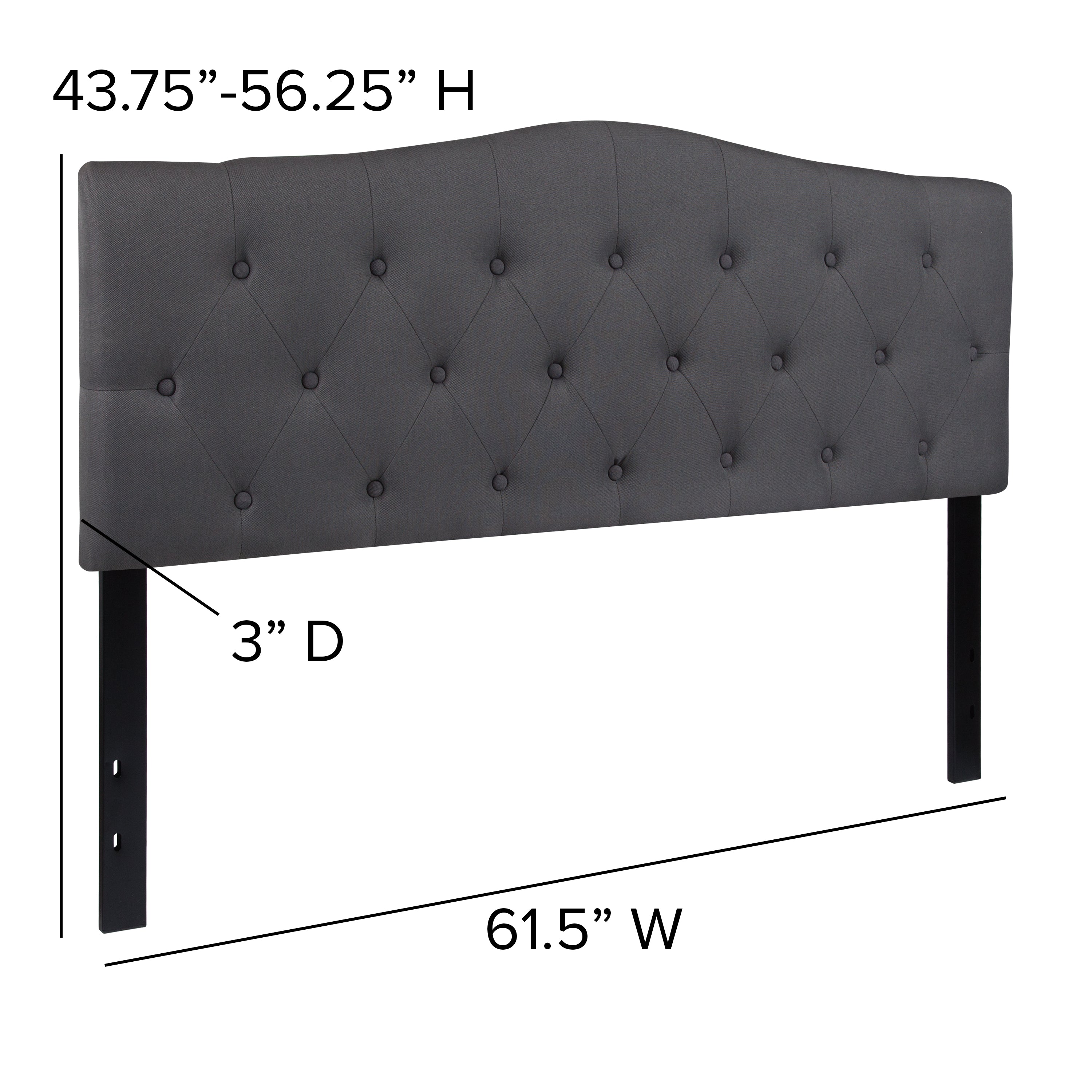 Cambridge Tufted Upholstered Queen Size Headboard in Dark Gray Fabric