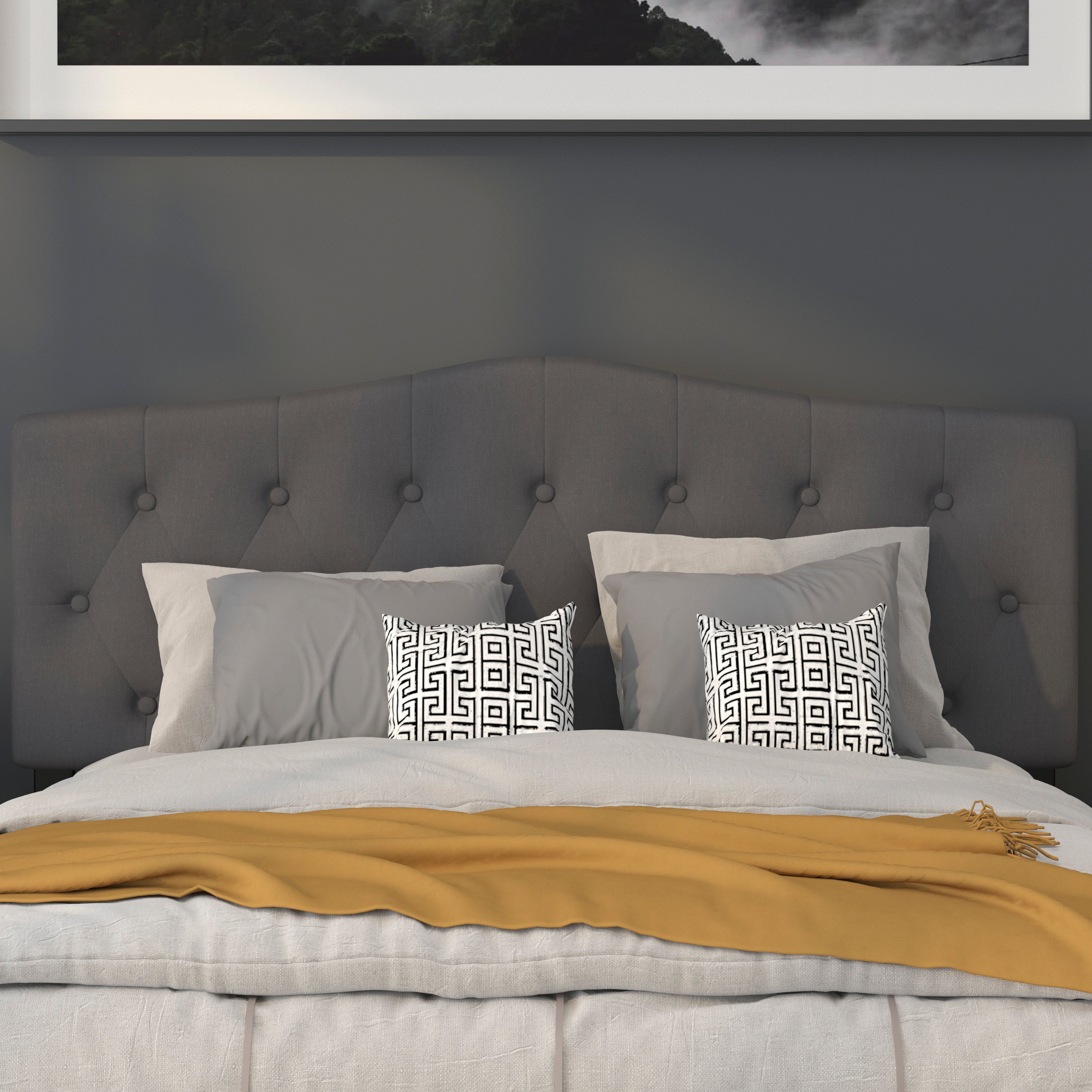 Cambridge Tufted Upholstered Queen Size Headboard in Dark Gray Fabric