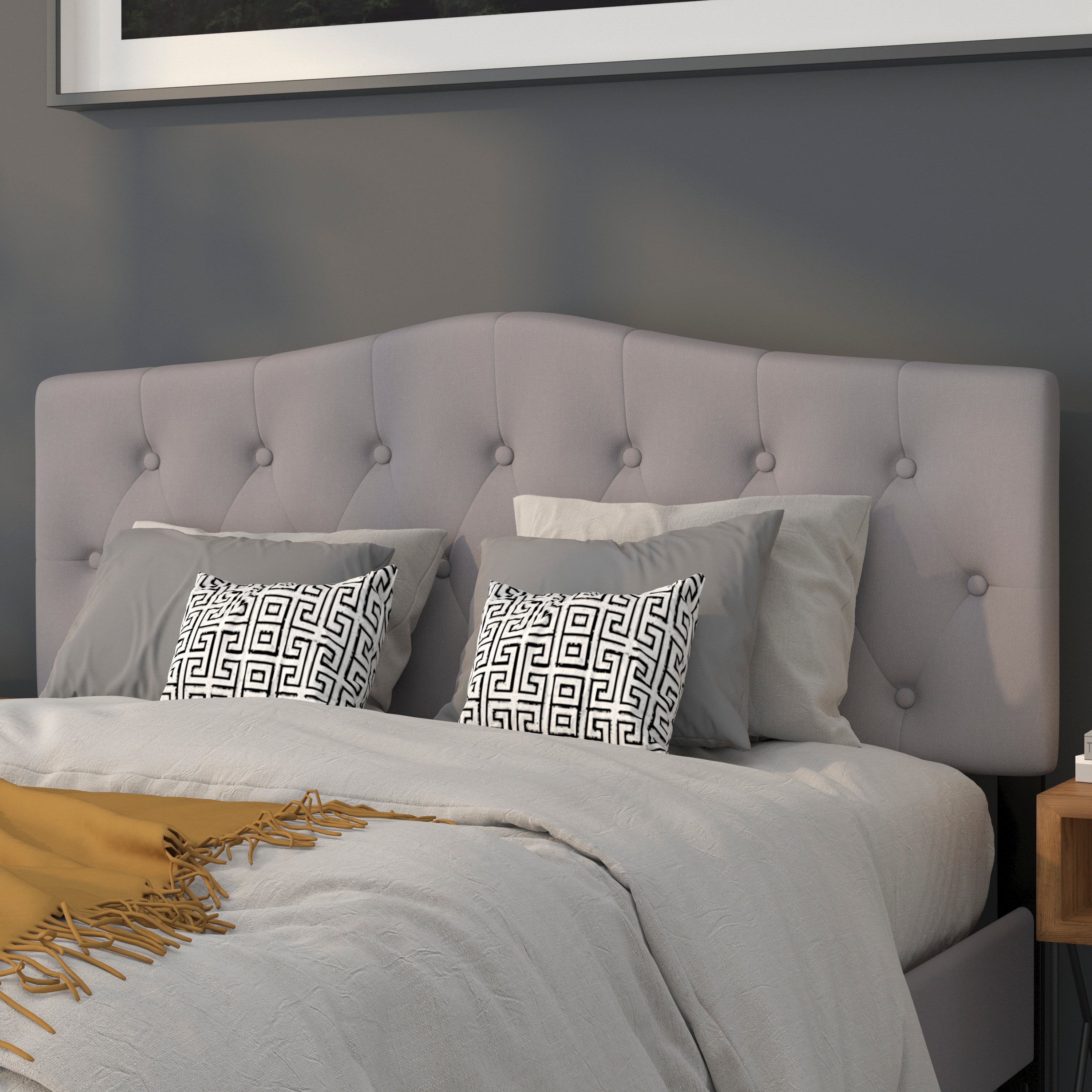 Cambridge Tufted Upholstered Queen Size Headboard in Light Gray Fabric