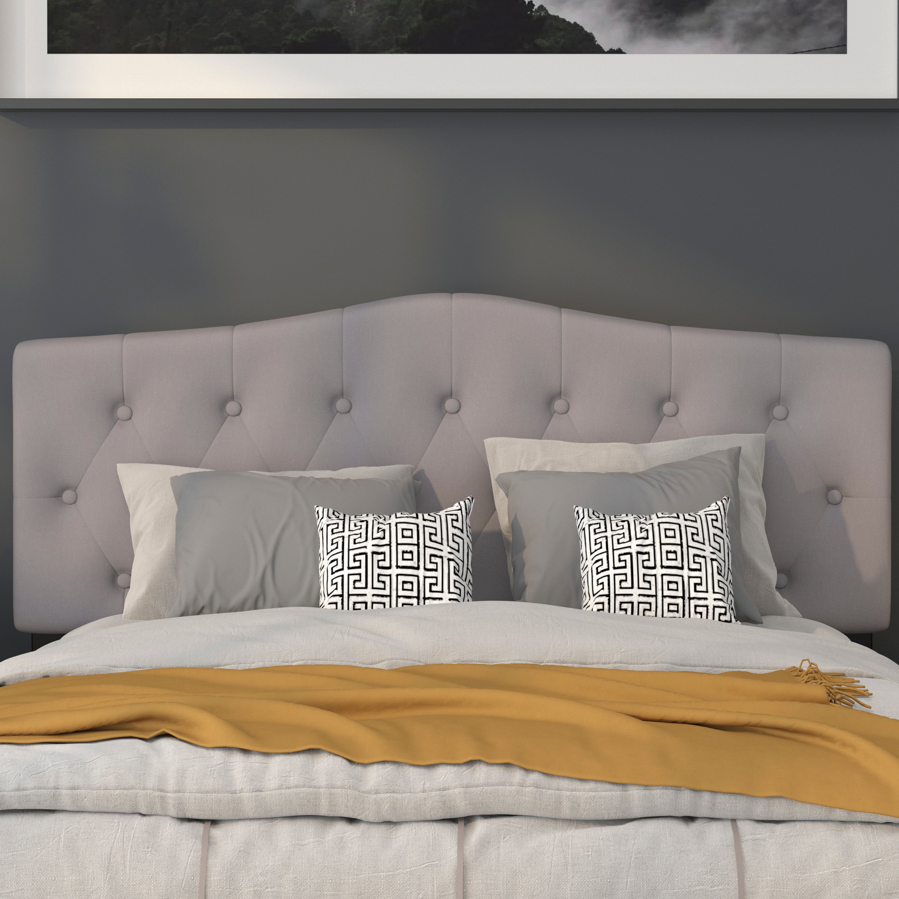 Cambridge Tufted Upholstered Queen Size Headboard in Light Gray Fabric