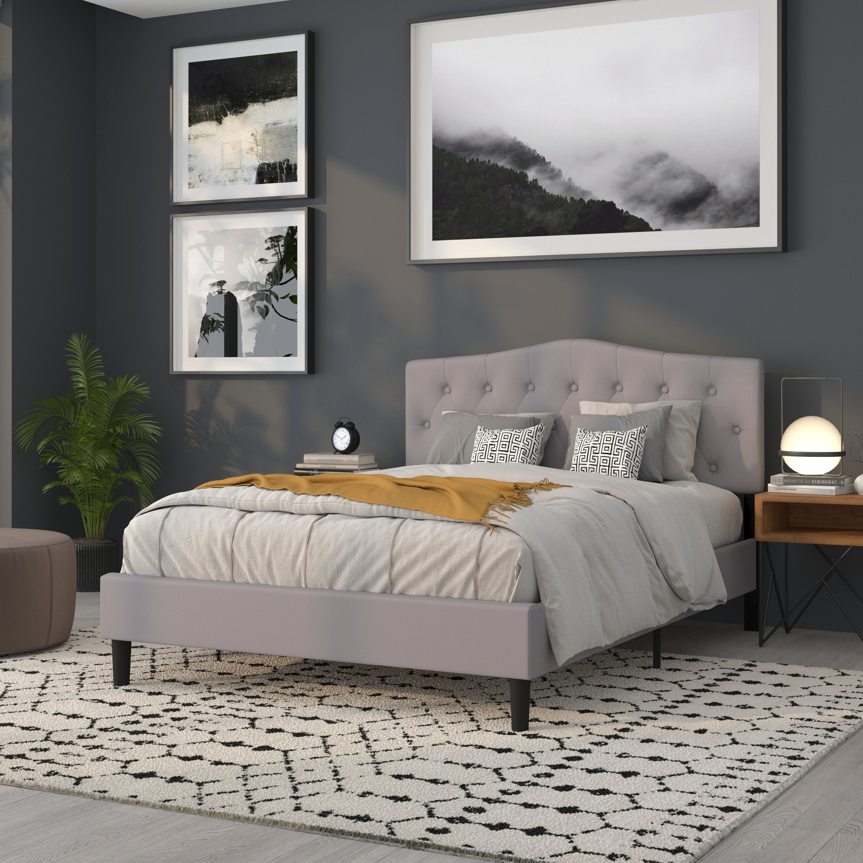 Cambridge Tufted Upholstered Queen Size Headboard in Light Gray Fabric