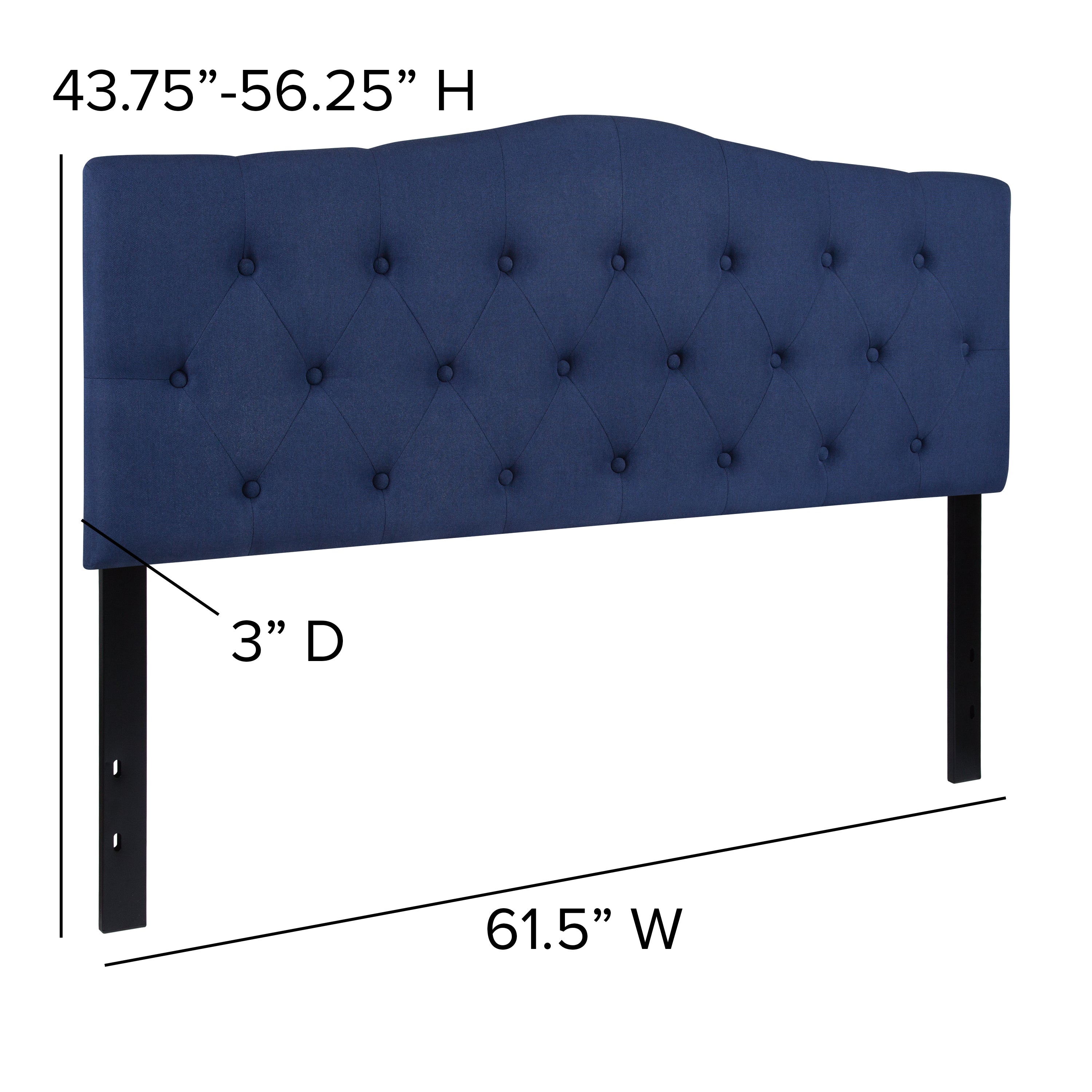 Cambridge Tufted Upholstered Queen Size Headboard in Navy Fabric