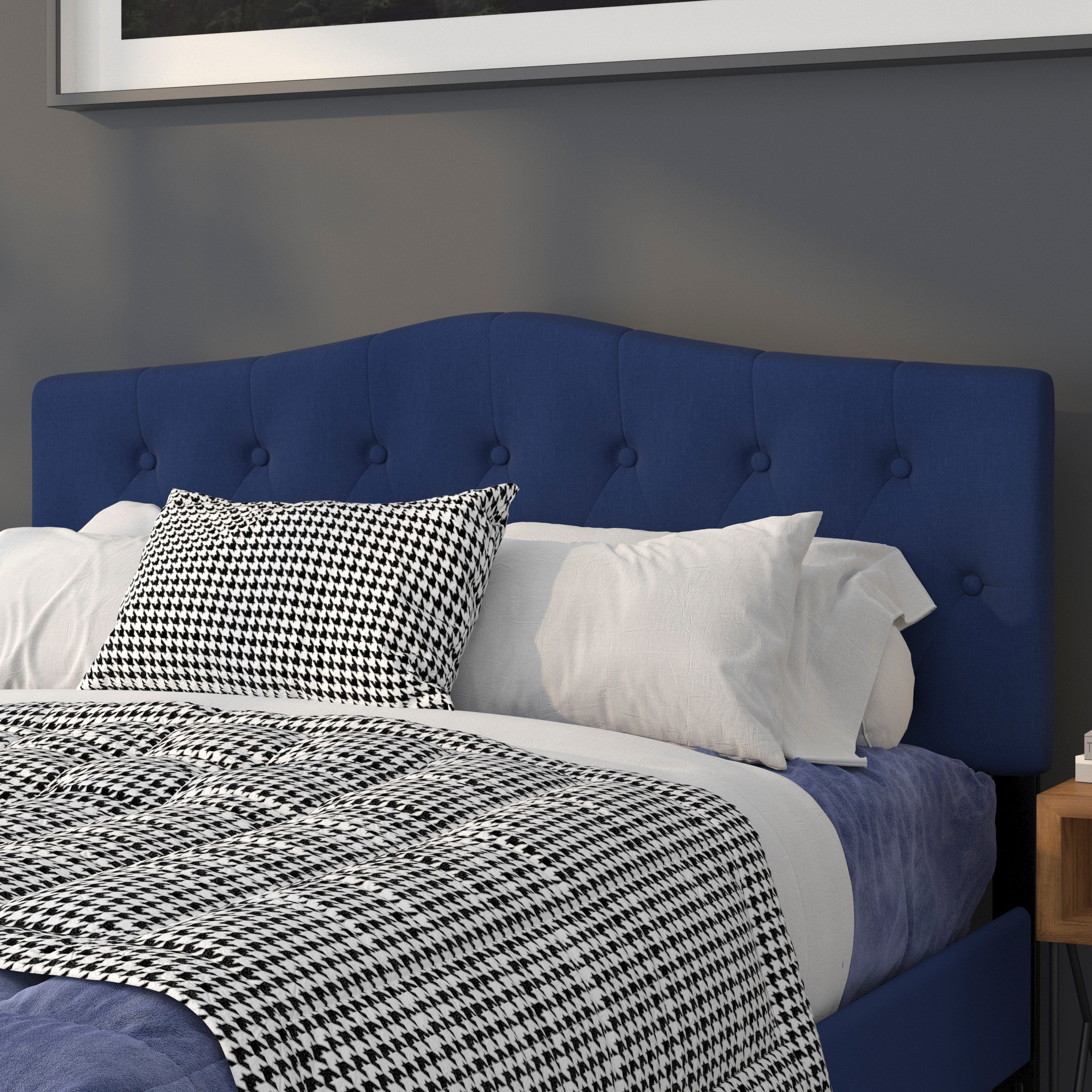 Cambridge Tufted Upholstered Queen Size Headboard in Navy Fabric