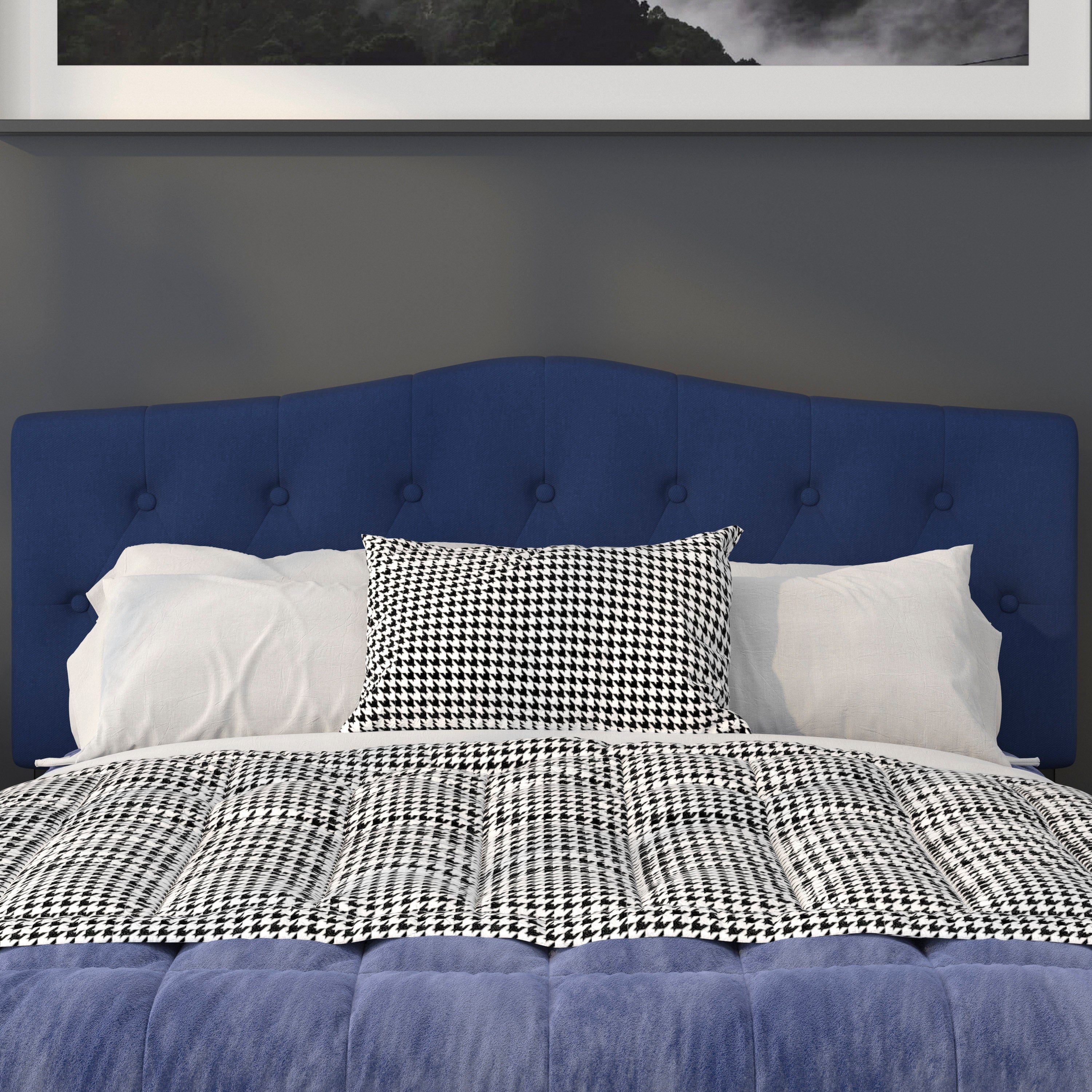 Cambridge Tufted Upholstered Queen Size Headboard in Navy Fabric