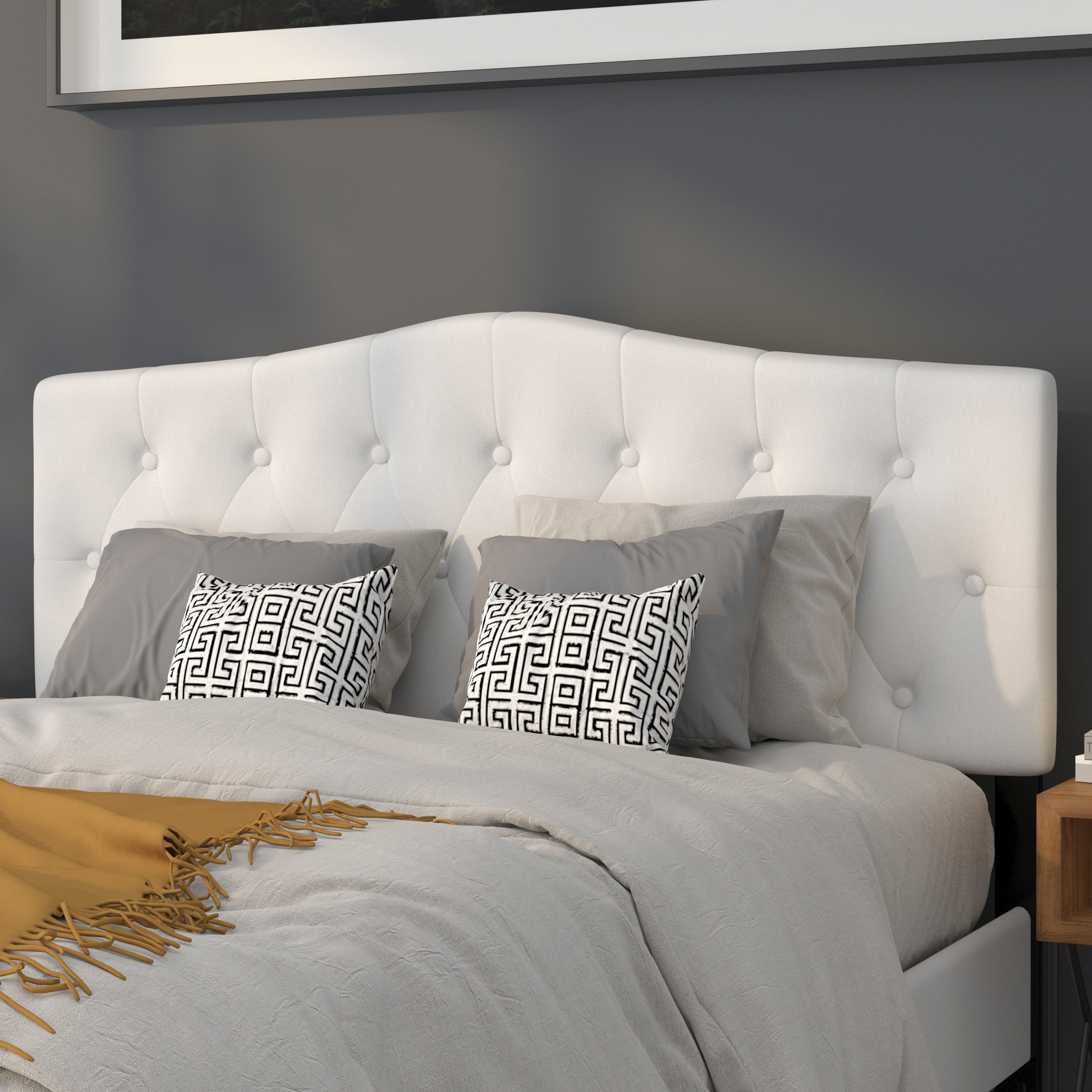 Cambridge Tufted Upholstered Queen Size Headboard in White Fabric