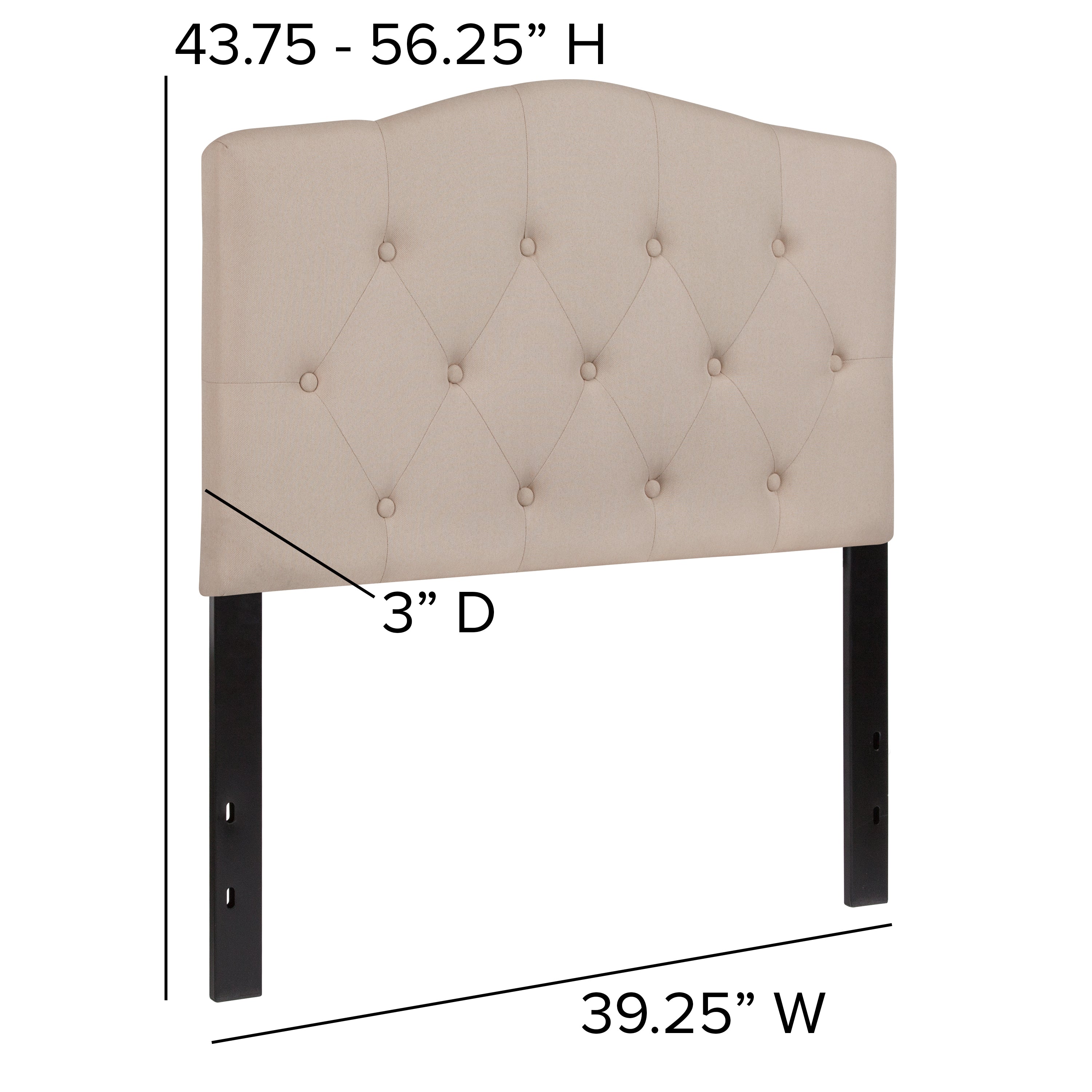 Cambridge Tufted Upholstered Twin Size Headboard in Beige Fabric