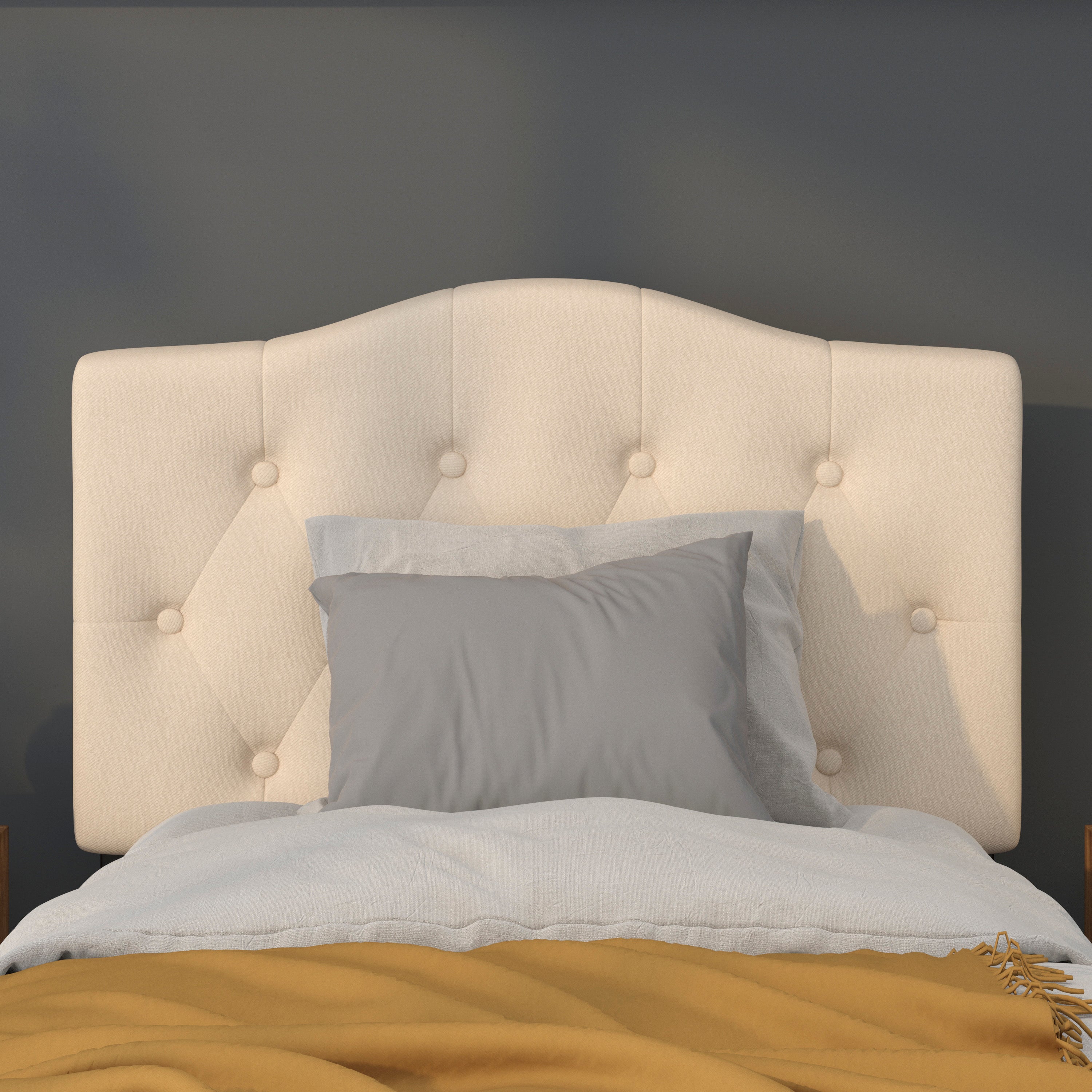 Cambridge Tufted Upholstered Twin Size Headboard in Beige Fabric